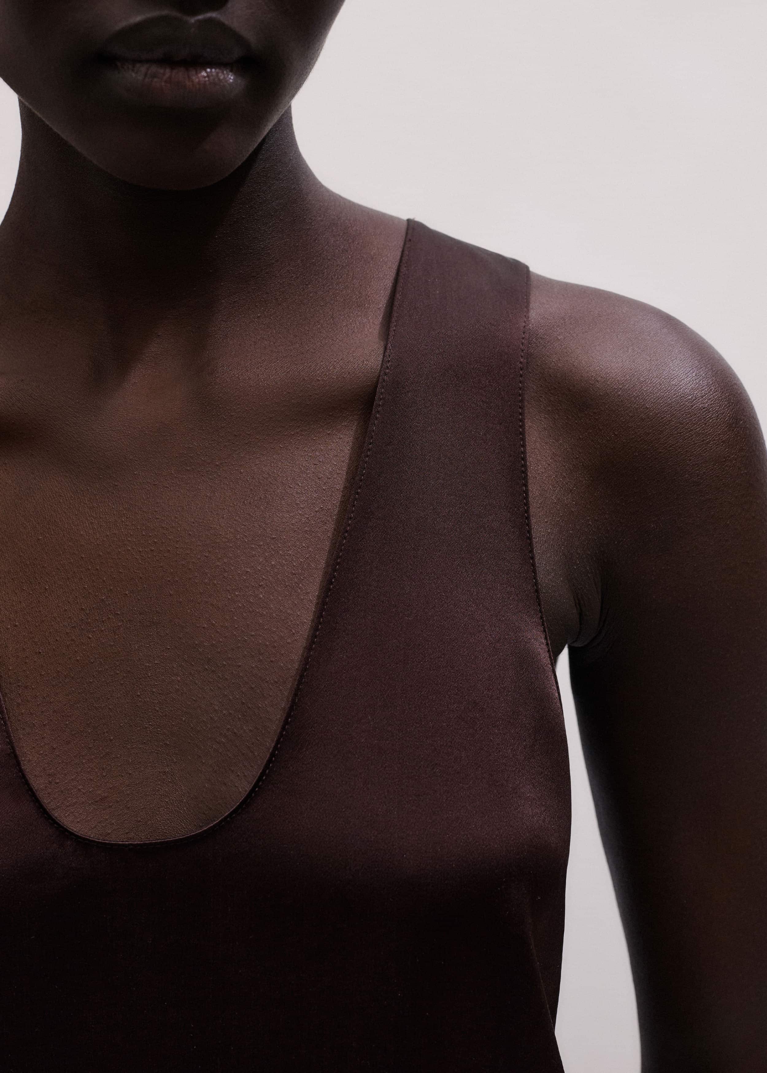 Brown Silk Satin Fluid Evening Tank meandem
