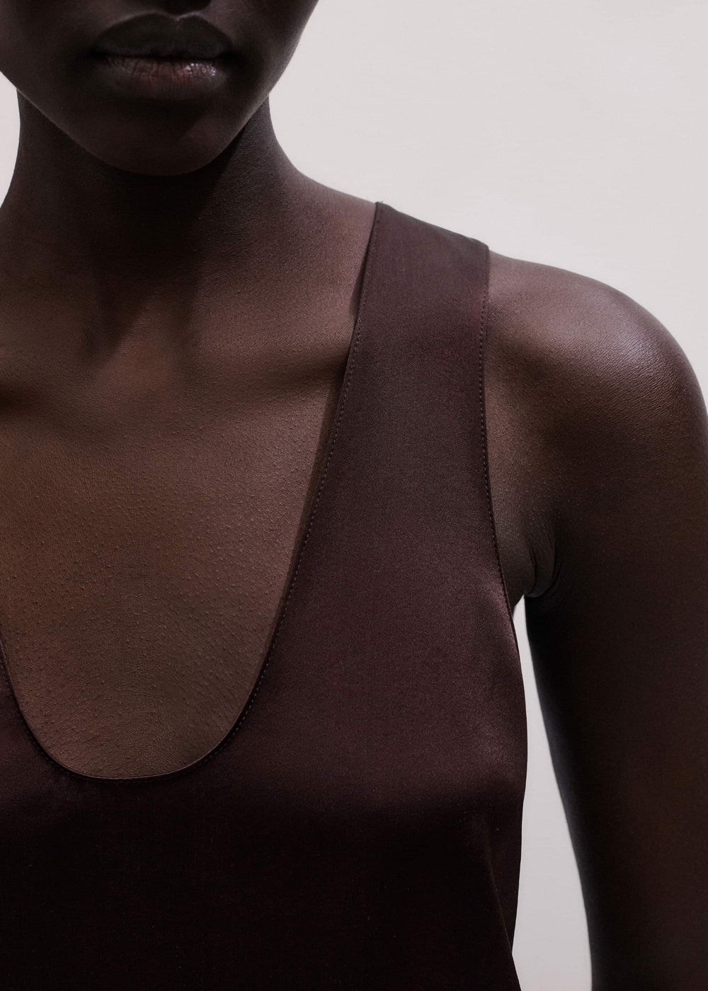 Brown Silk Satin Fluid Evening Tank meandem