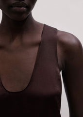 Brown Silk Satin Fluid Evening Tank meandem