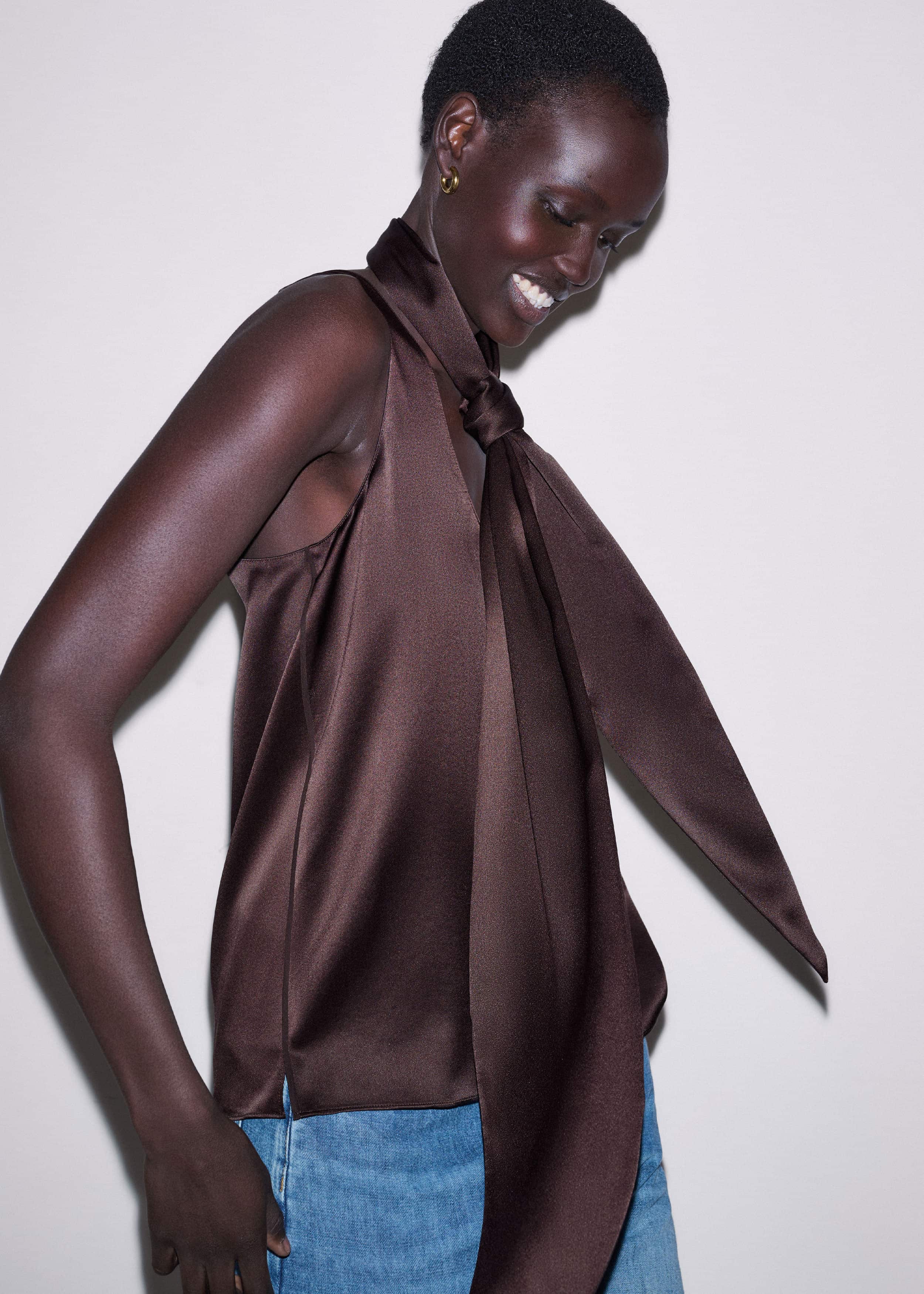 Brown Silk Satin Fluid Evening Tank meandem
