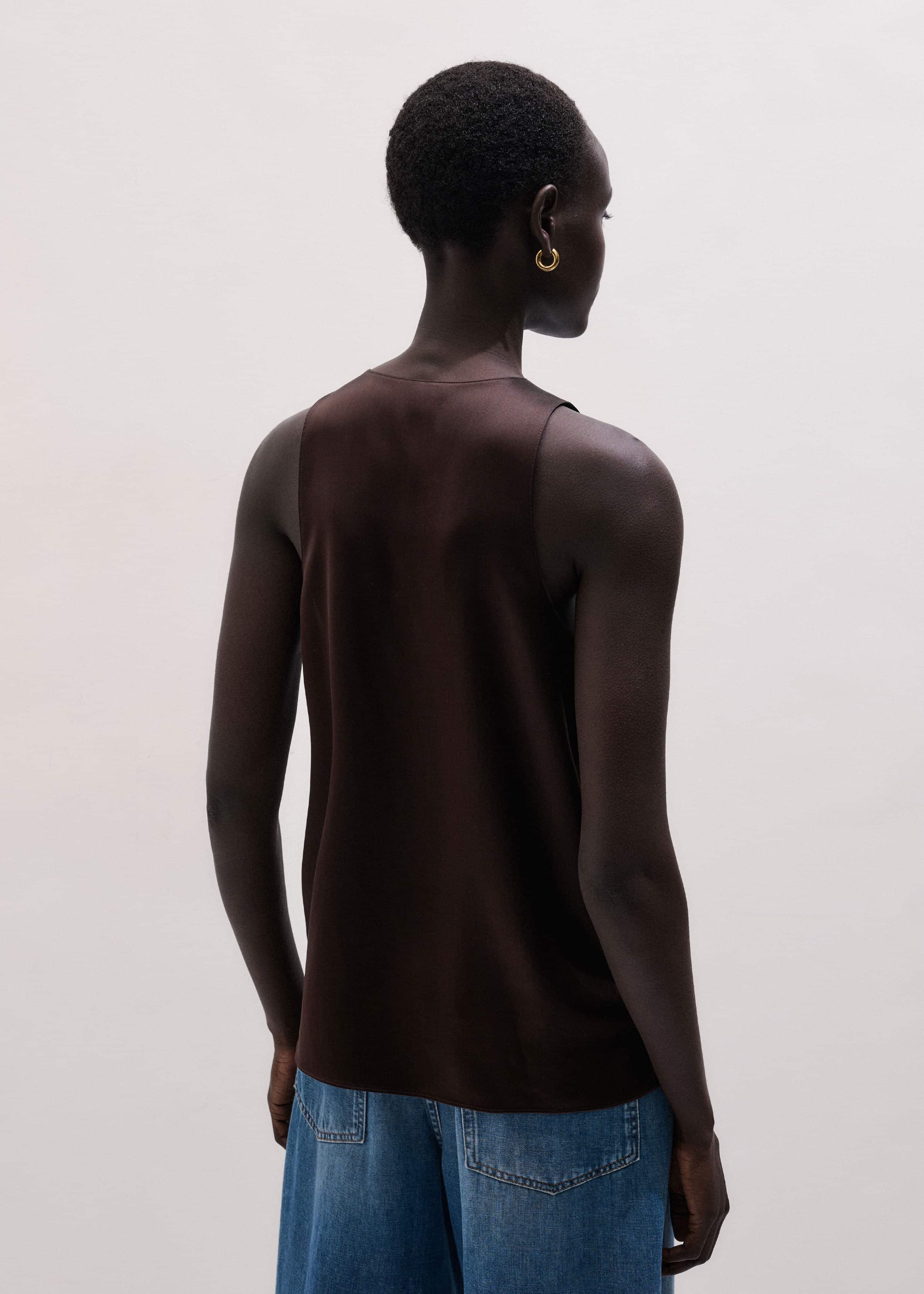 Brown Silk Satin Fluid Evening Tank meandem