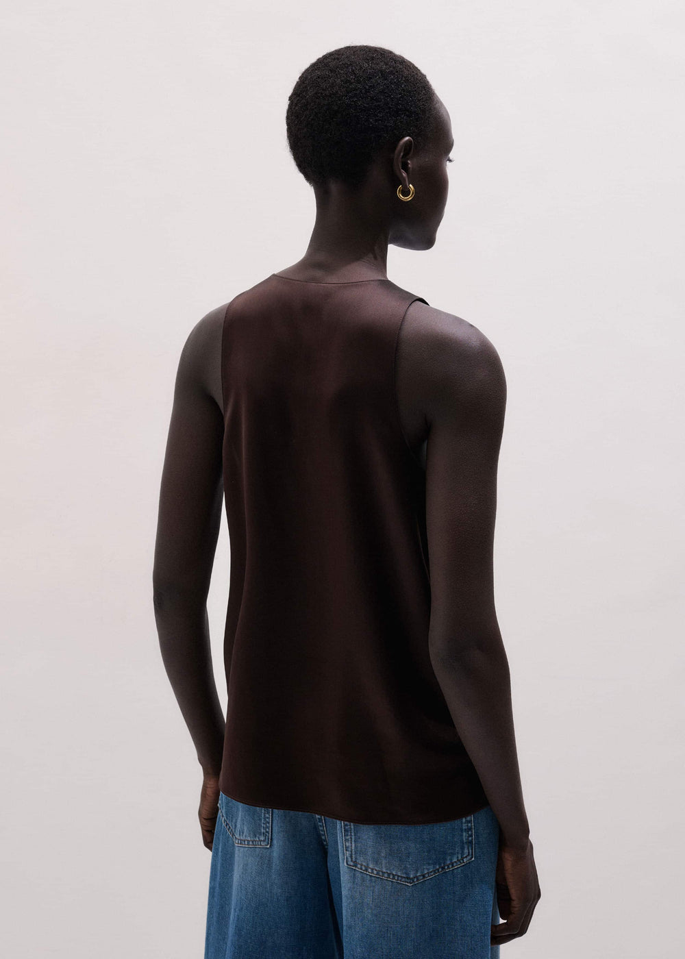 Brown Silk Satin Fluid Evening Tank meandem