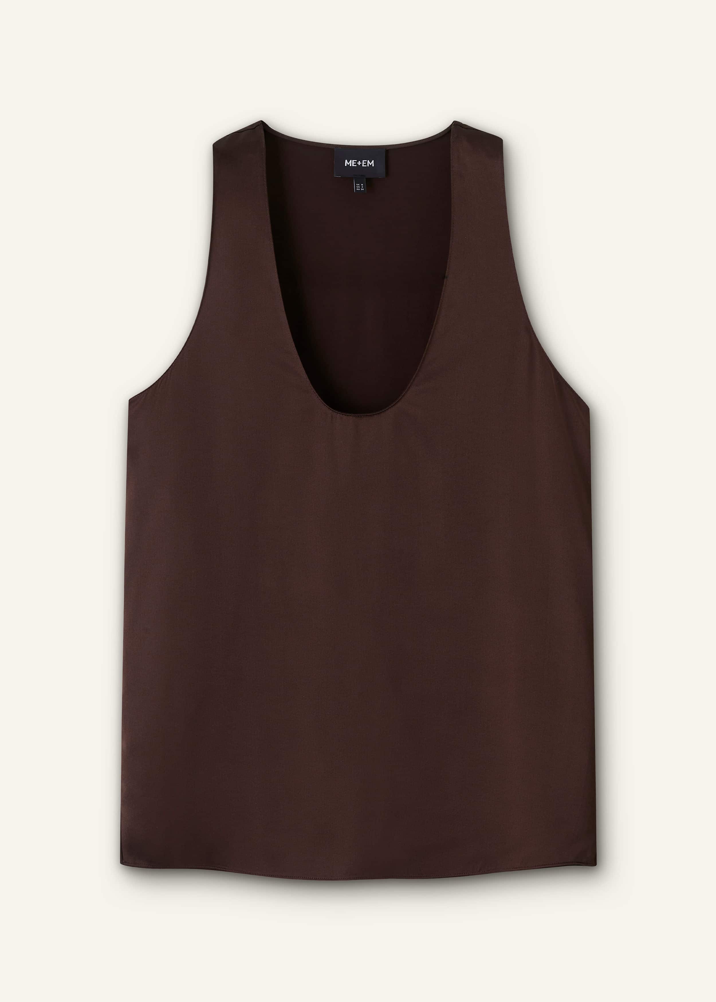 Brown Silk Satin Fluid Evening Tank meandem
