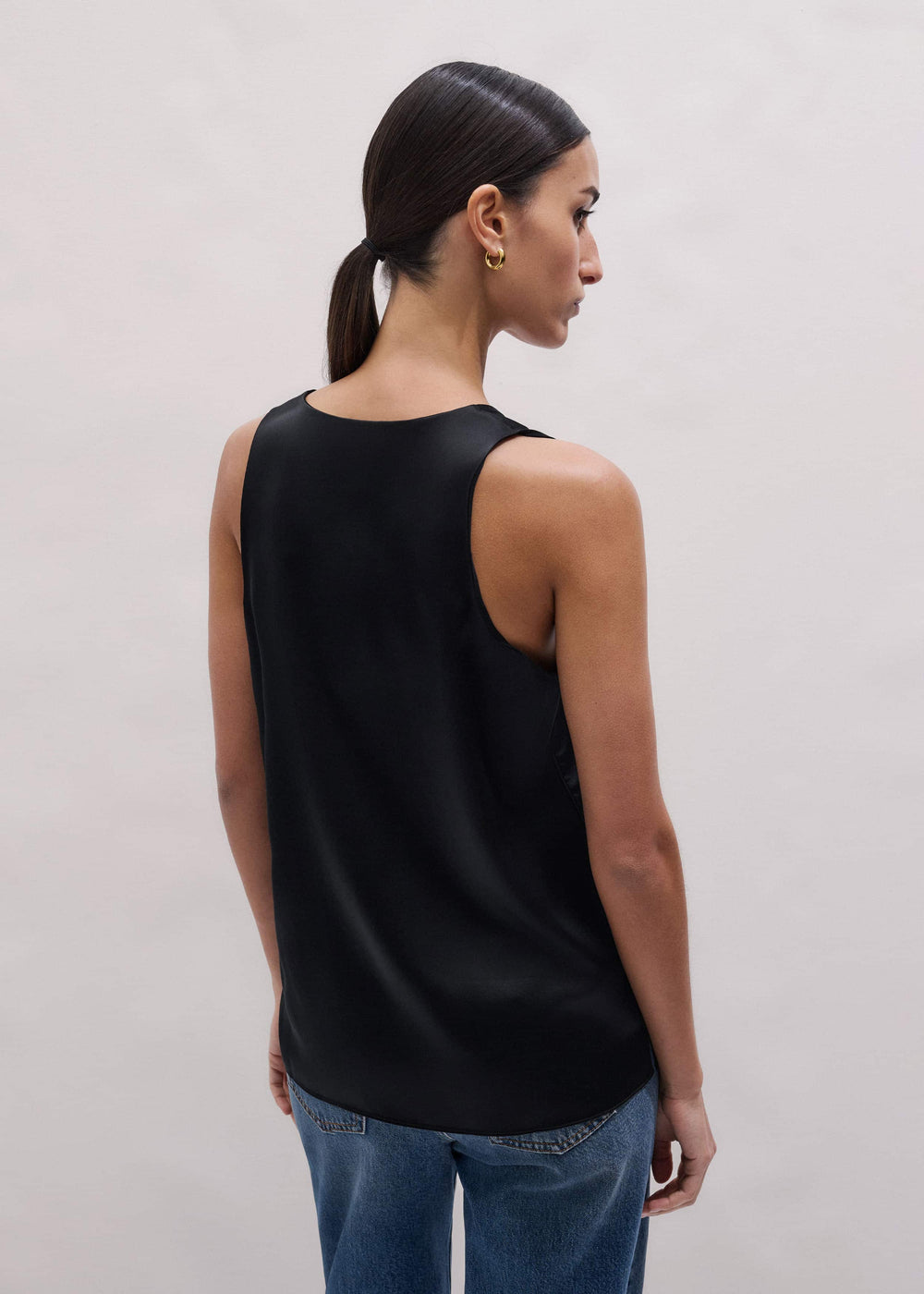 Black Silk Satin Evening Tank Top meandem
