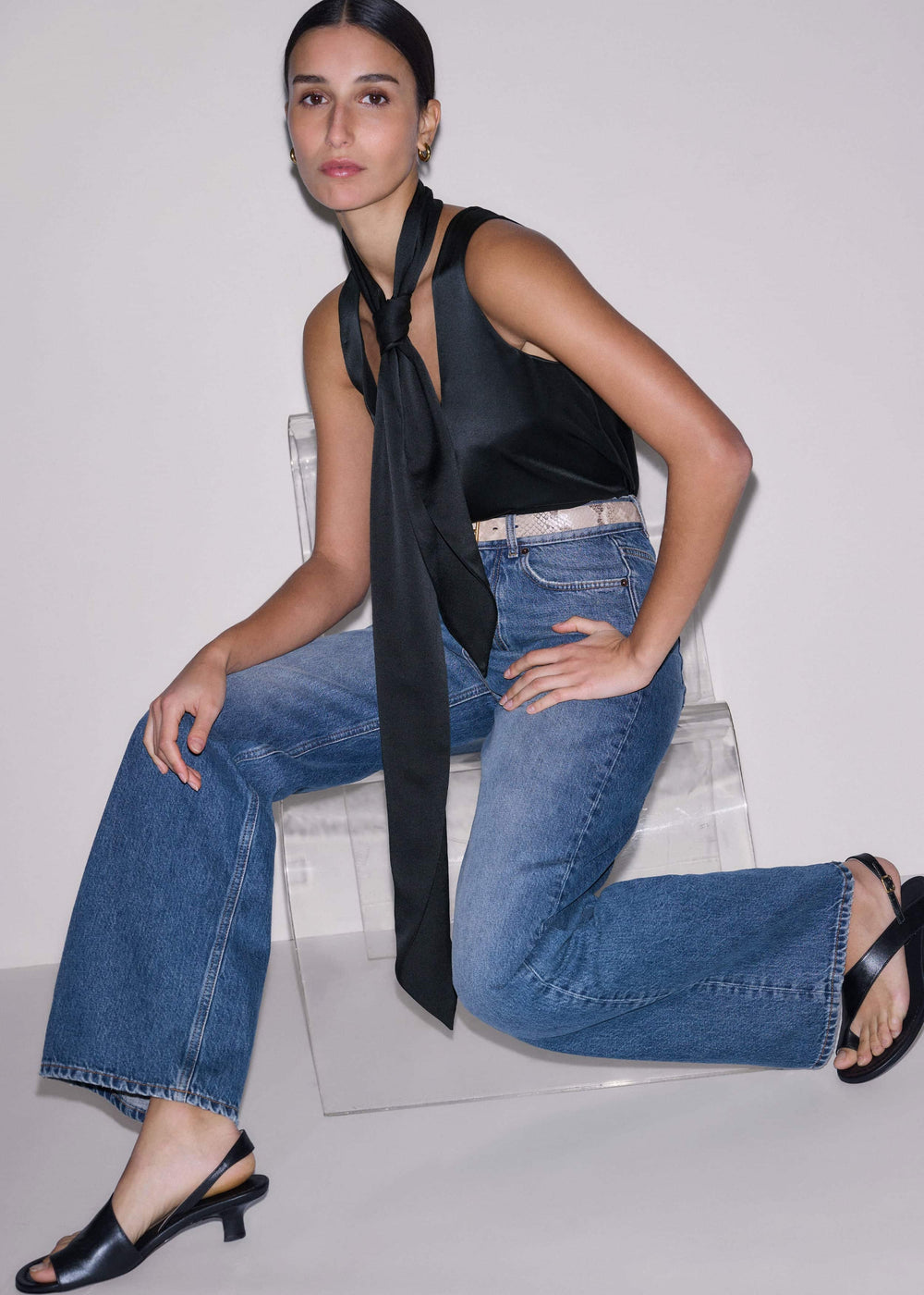 Black Silk Satin Evening Tank Top meandem