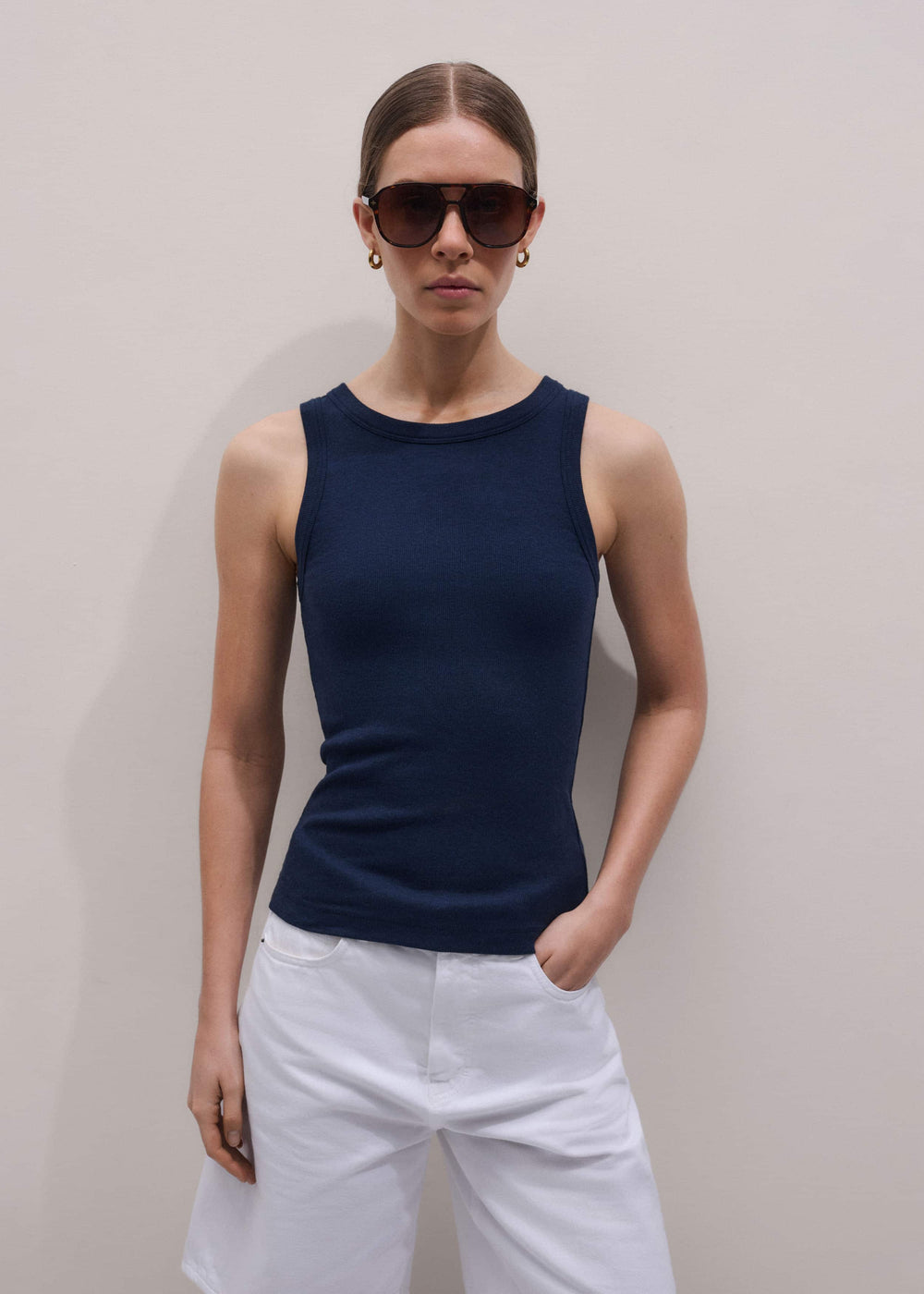 Navy Ultimate Crew Neck Perfect Basic Tank meandem