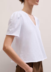 White Raw Edge V-Neck Swing Sweatshirt meandem