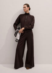 Brown Sweatshirt Cropped Funnel Neck Top meandem