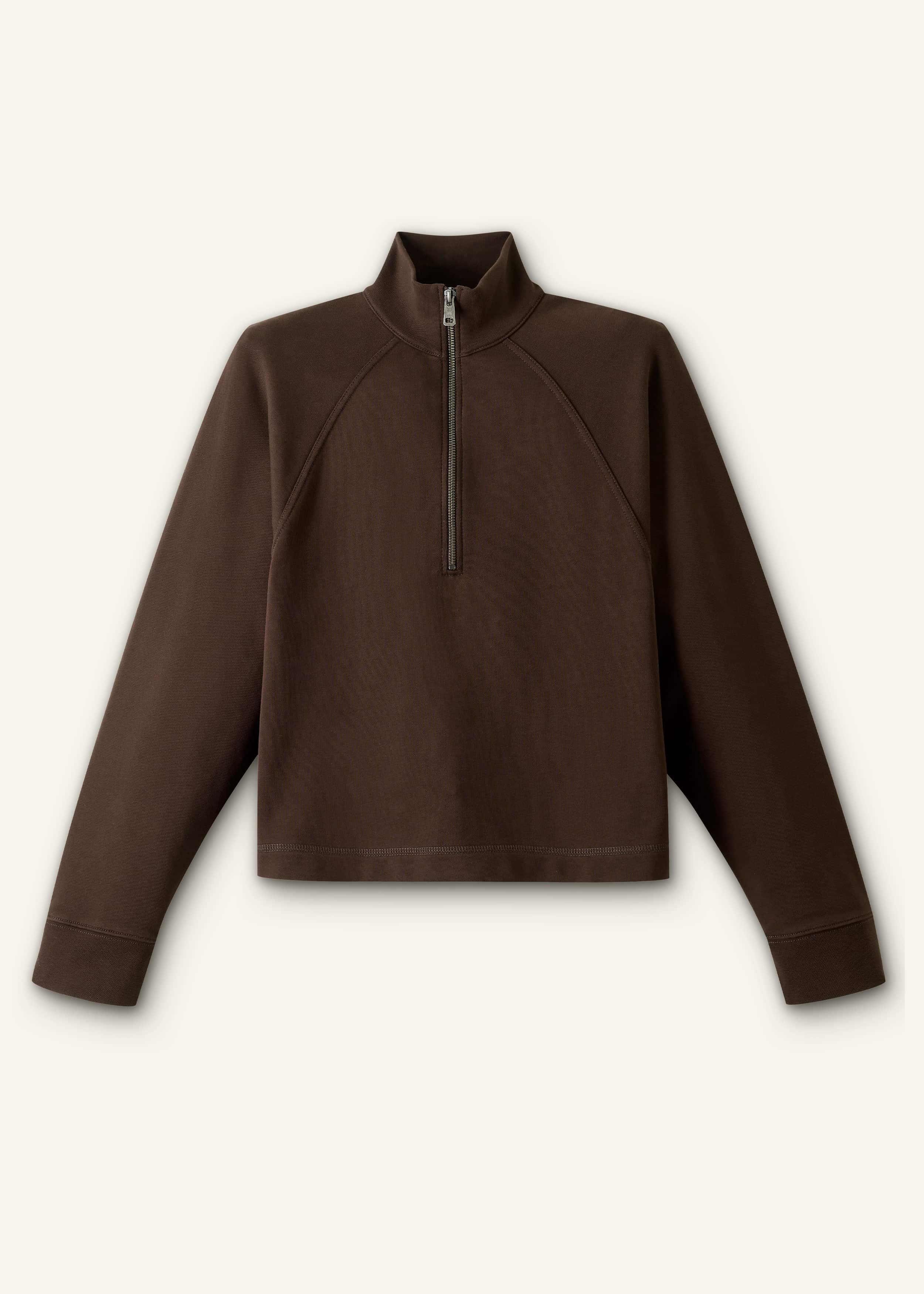 Brown Sweatshirt Cropped Funnel Neck Top meandem