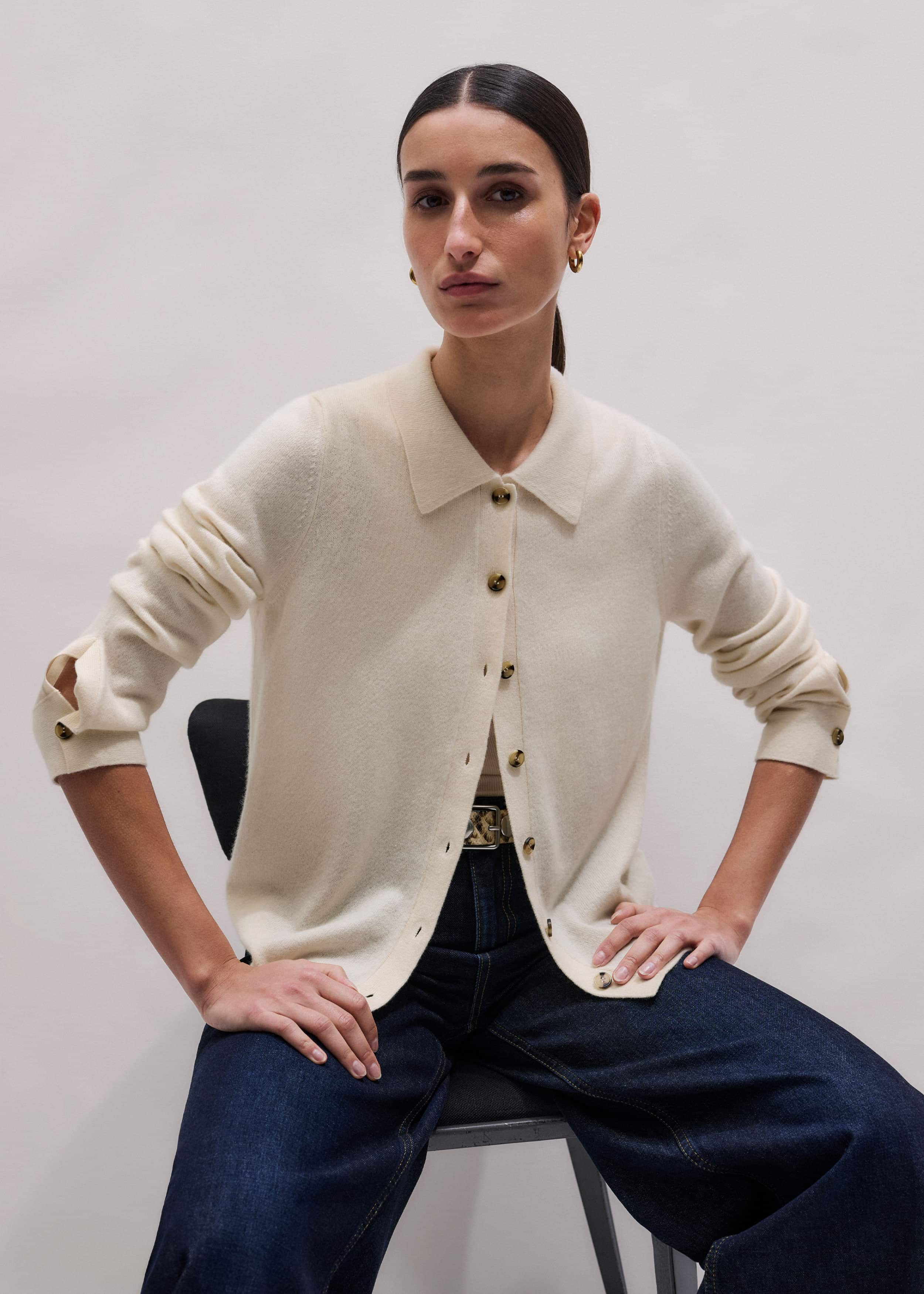 Cream Relaxed Knit Shirt meandem