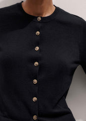 Black Merino Cashmere Barely There Buttoned Knit Tee meandem
