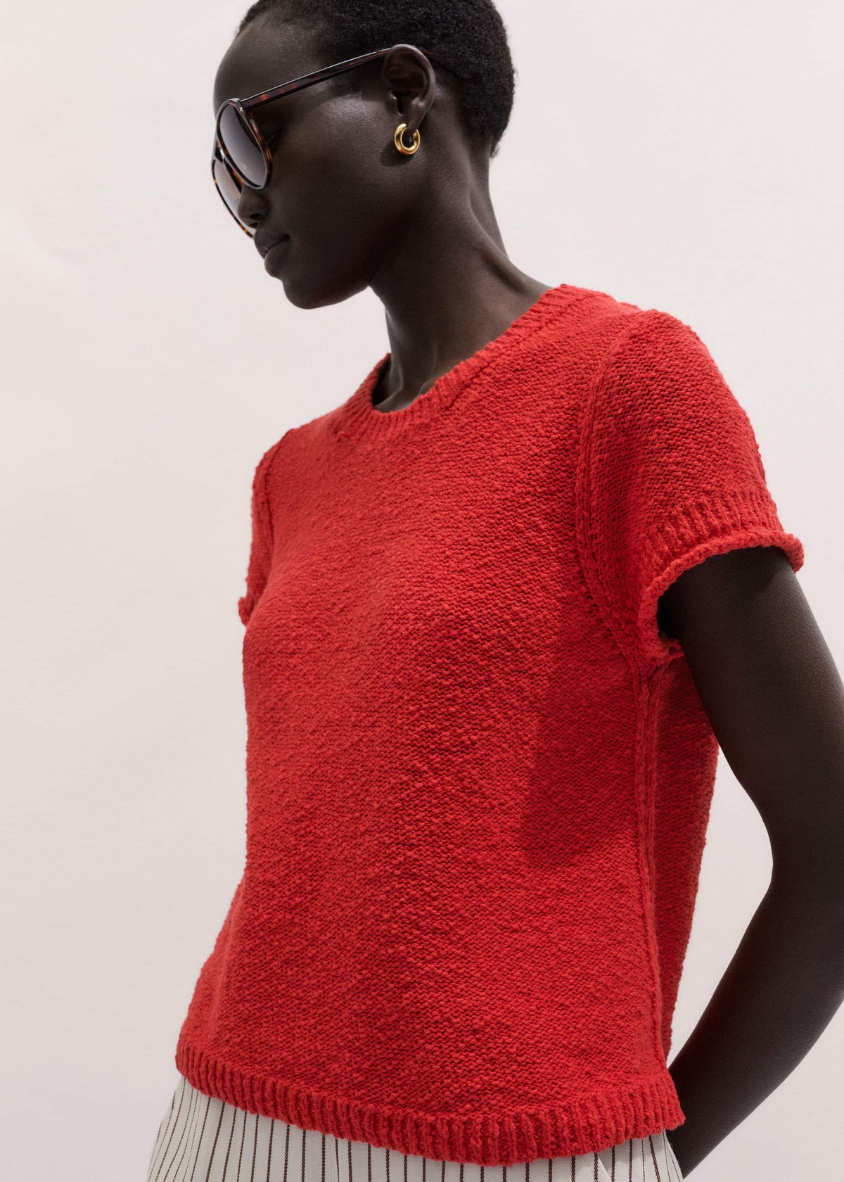 Red Bouclé Straight Baby Tee meandem