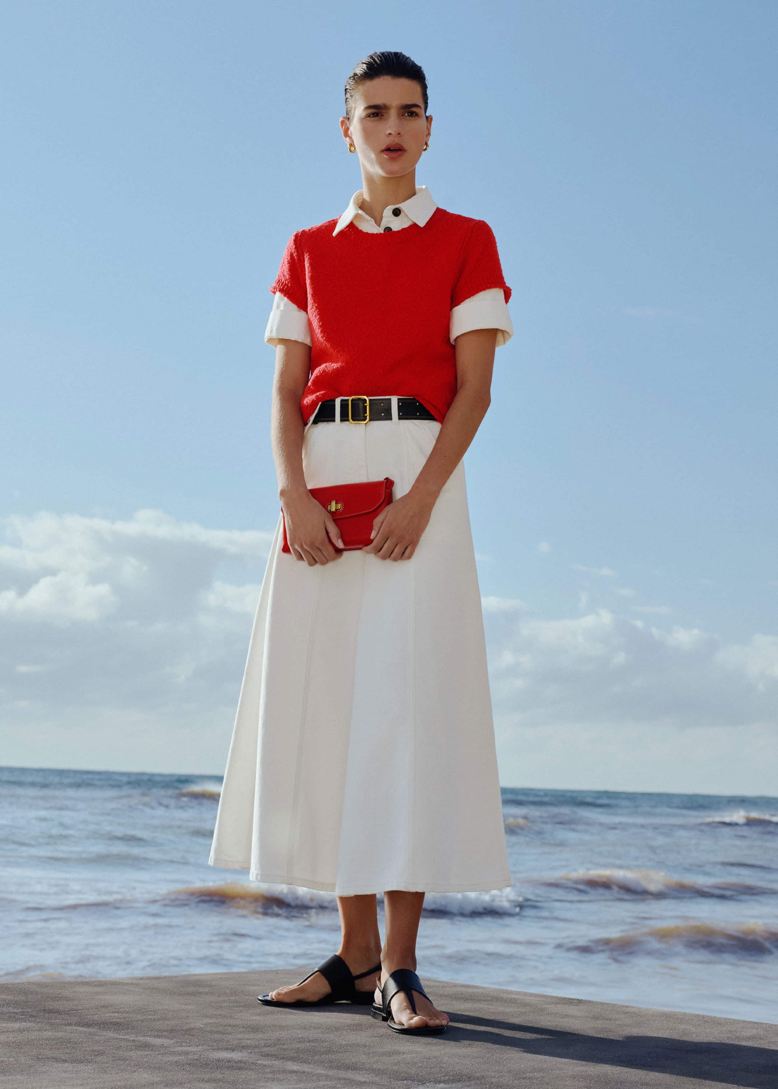 Red Bouclé Straight Baby Tee meandem