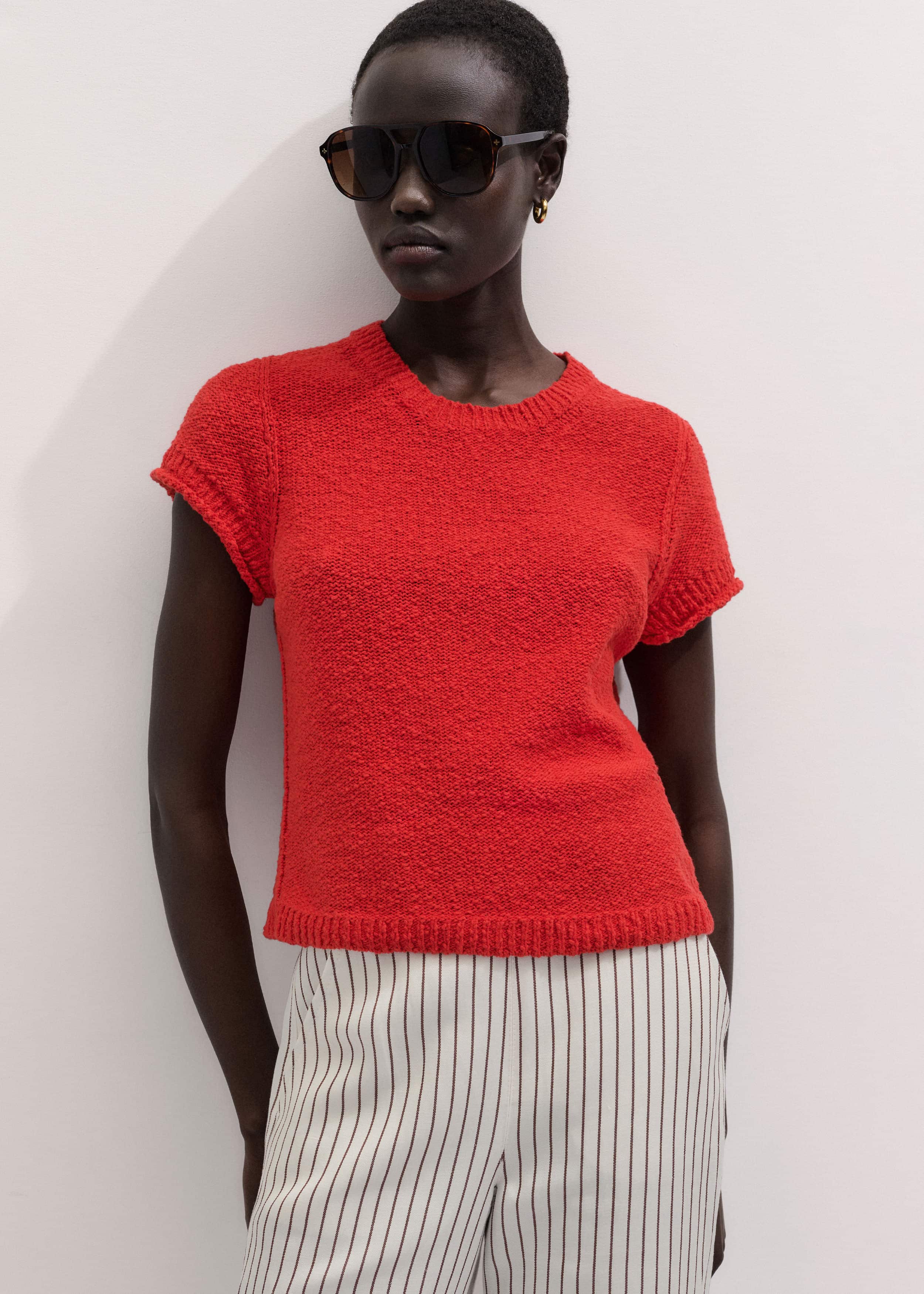 Red Bouclé Straight Baby Tee meandem