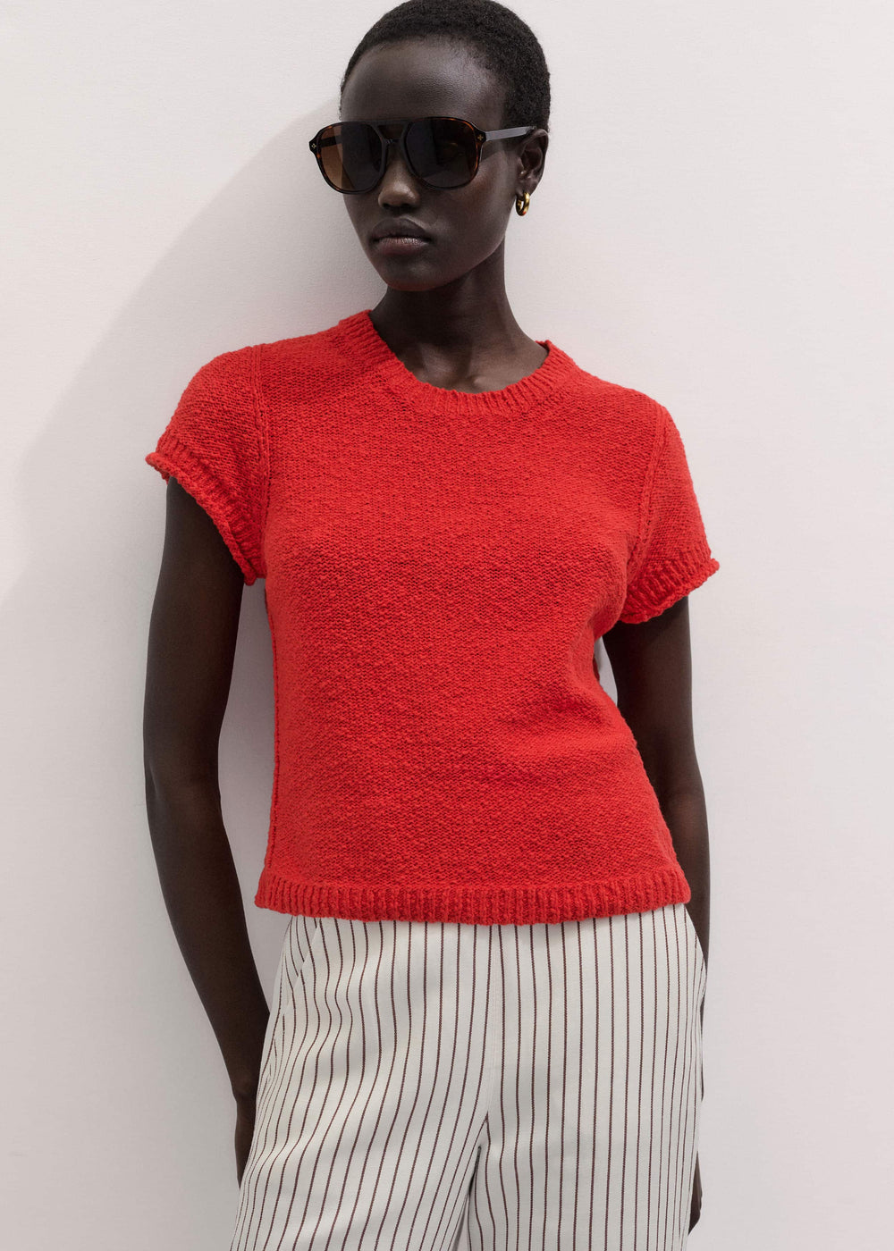 Red Bouclé Straight Baby Tee meandem