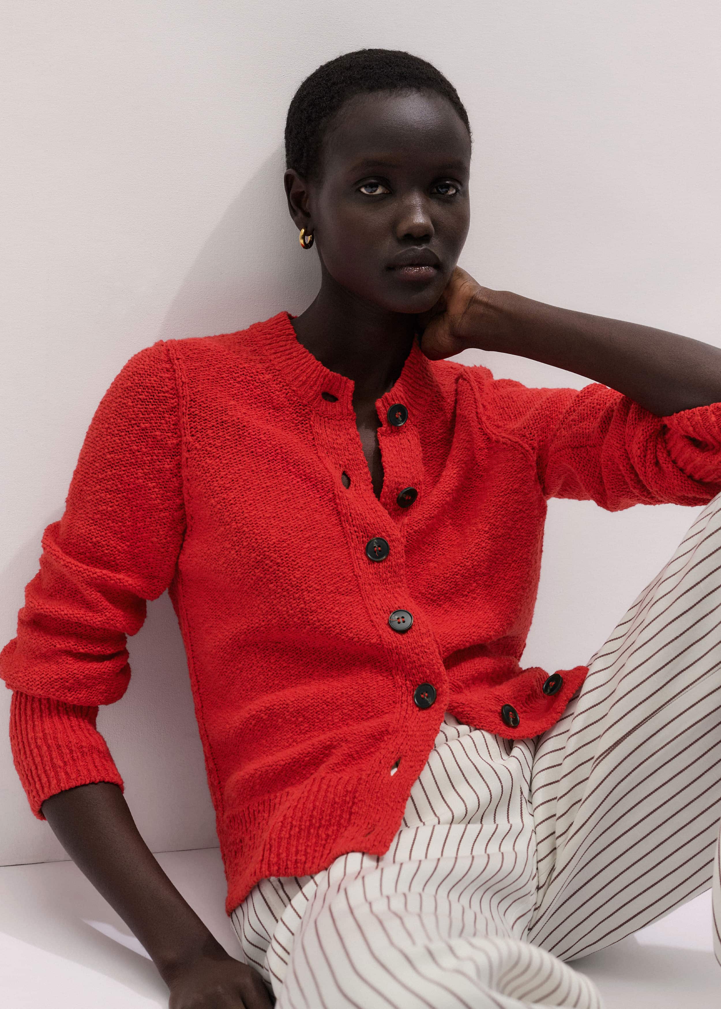 Red Bouclé Straight Knit Cardigan meandem