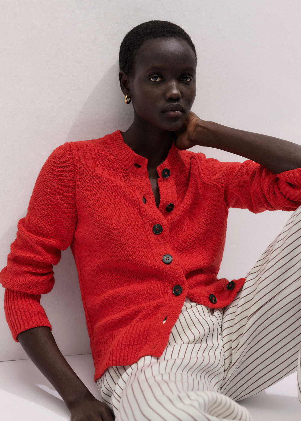 Red Bouclé Straight Knit Cardigan meandem