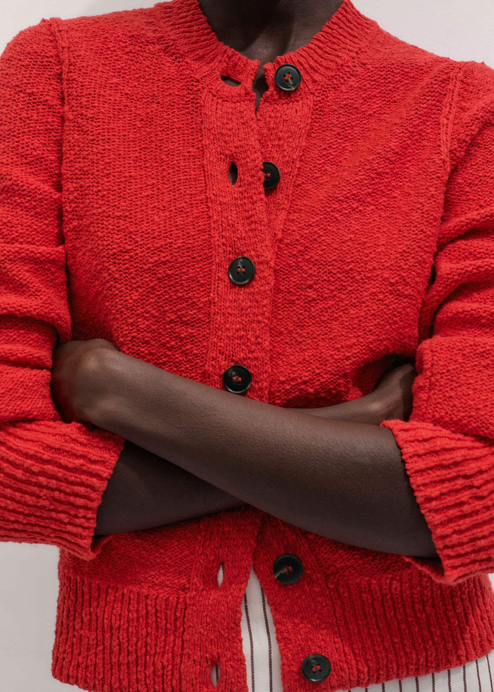 Red Bouclé Straight Knit Cardigan meandem