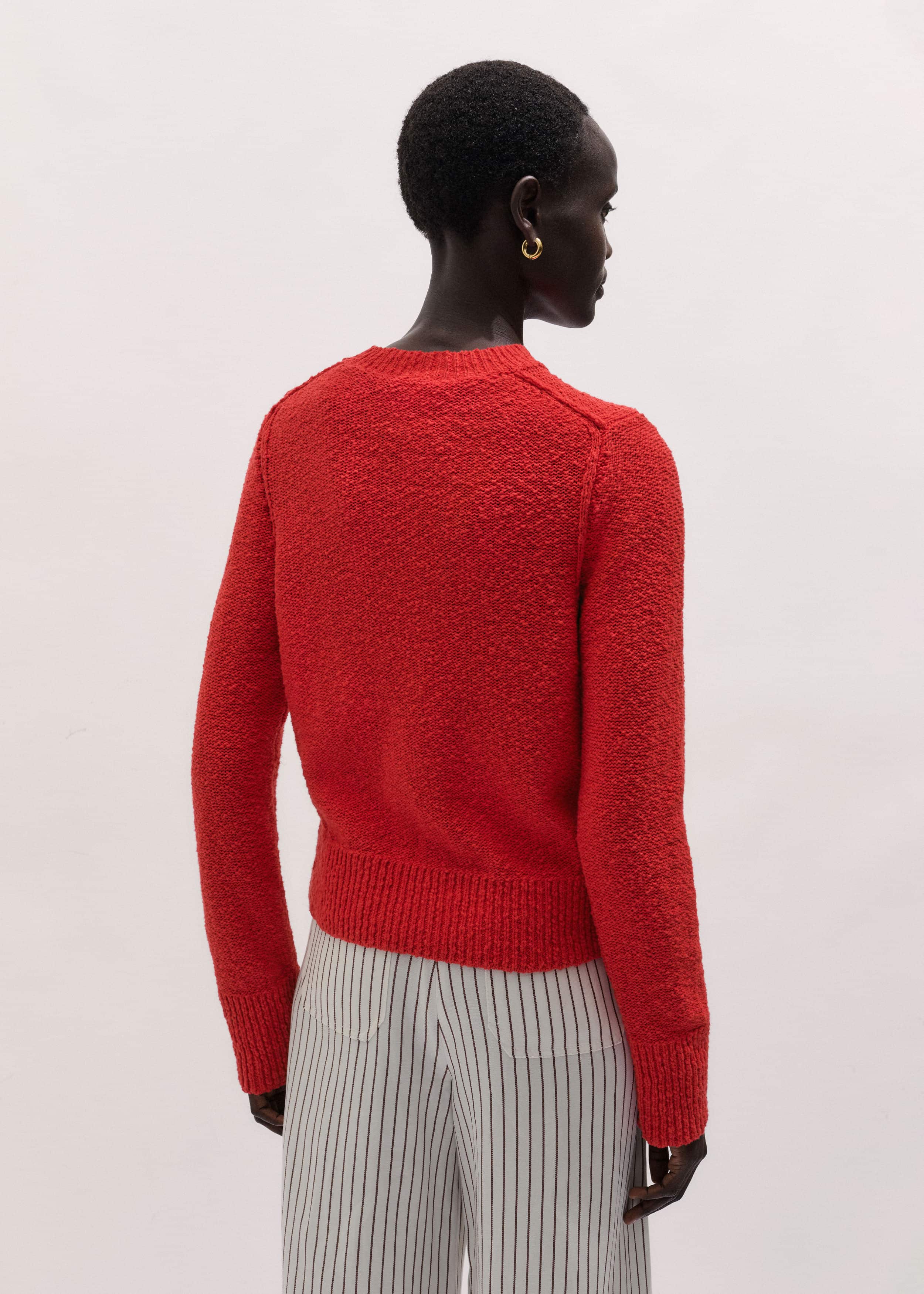 Red Bouclé Straight Knit Cardigan meandem