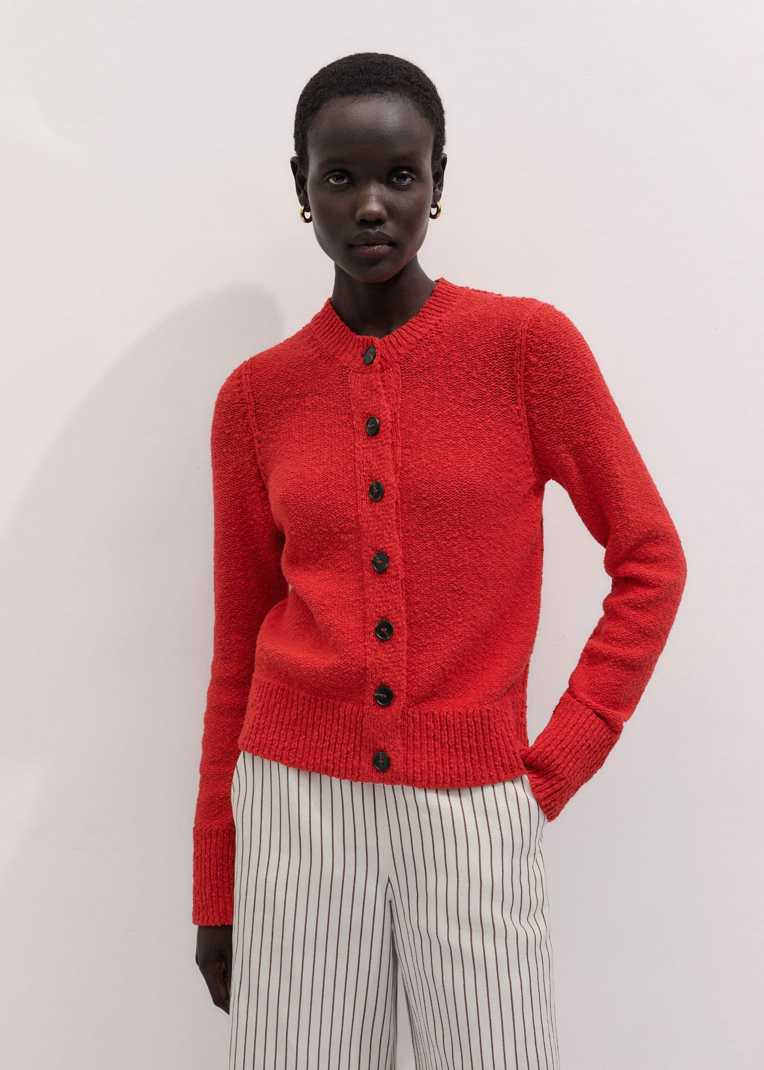 Red Bouclé Straight Knit Cardigan meandem