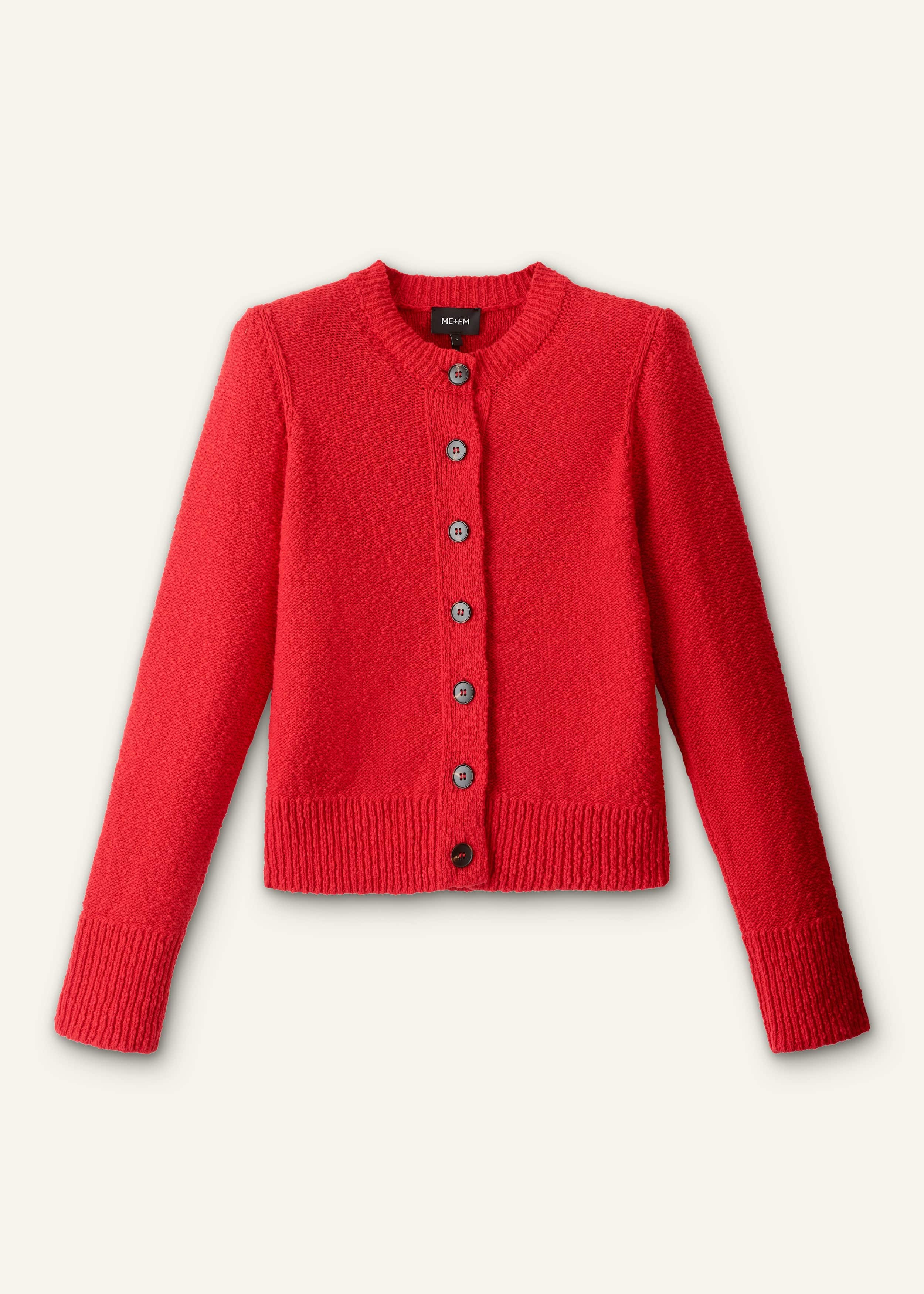 Red Bouclé Straight Knit Cardigan meandem