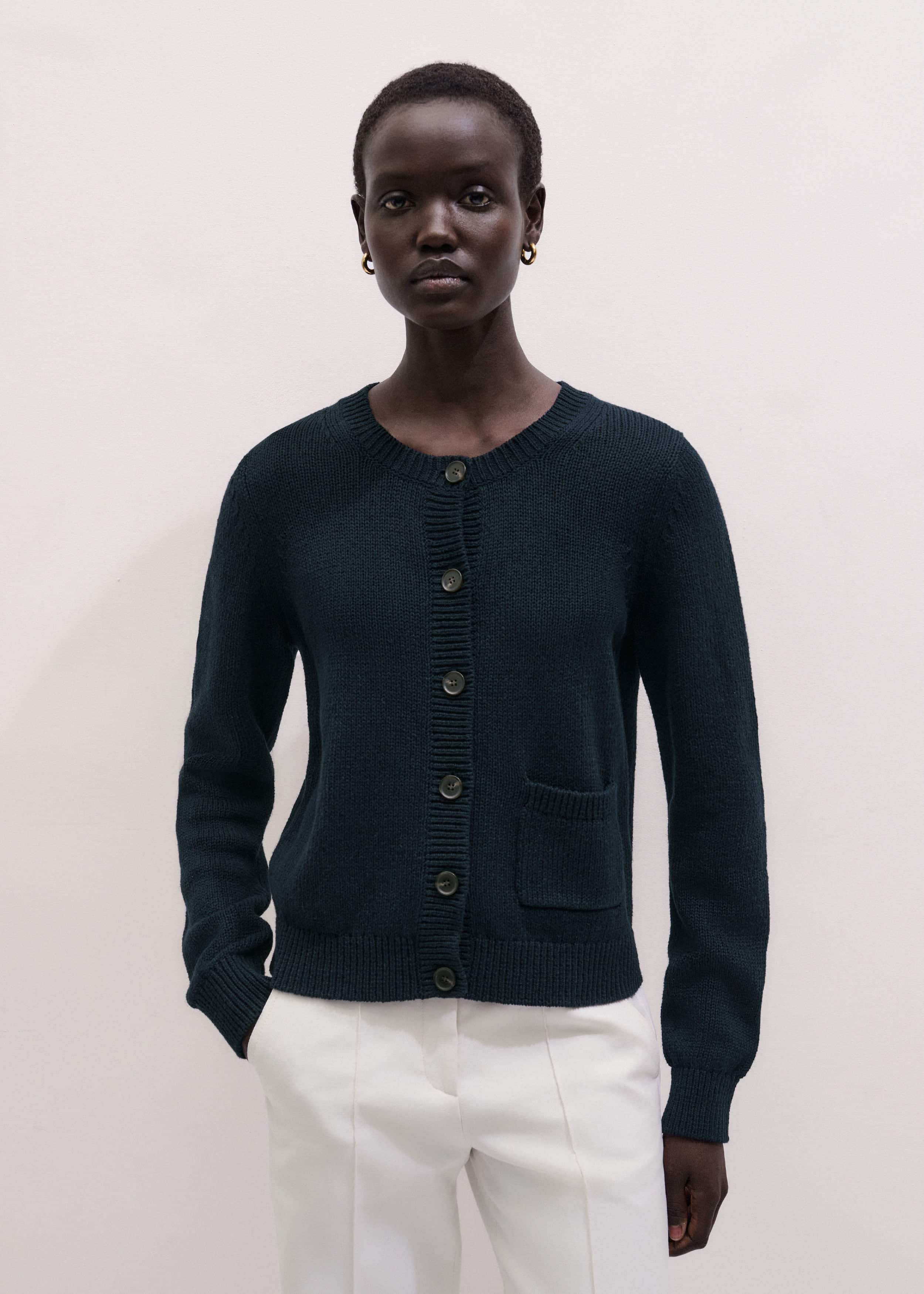 Navy Boxy Knit Straight Cardigan meandem