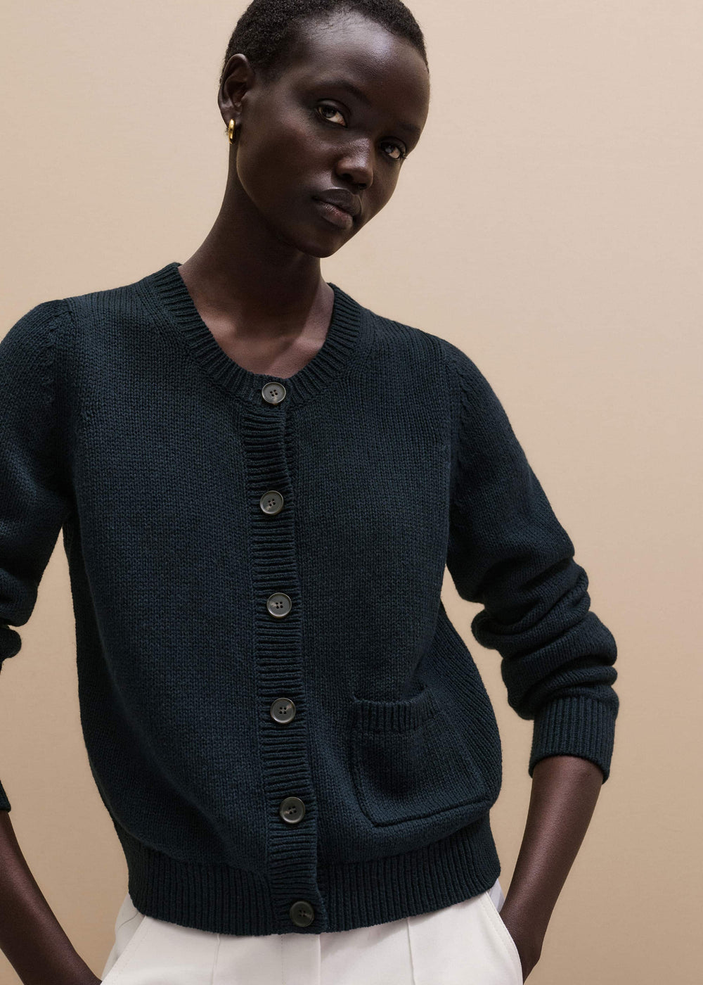 Navy Boxy Knit Straight Cardigan meandem