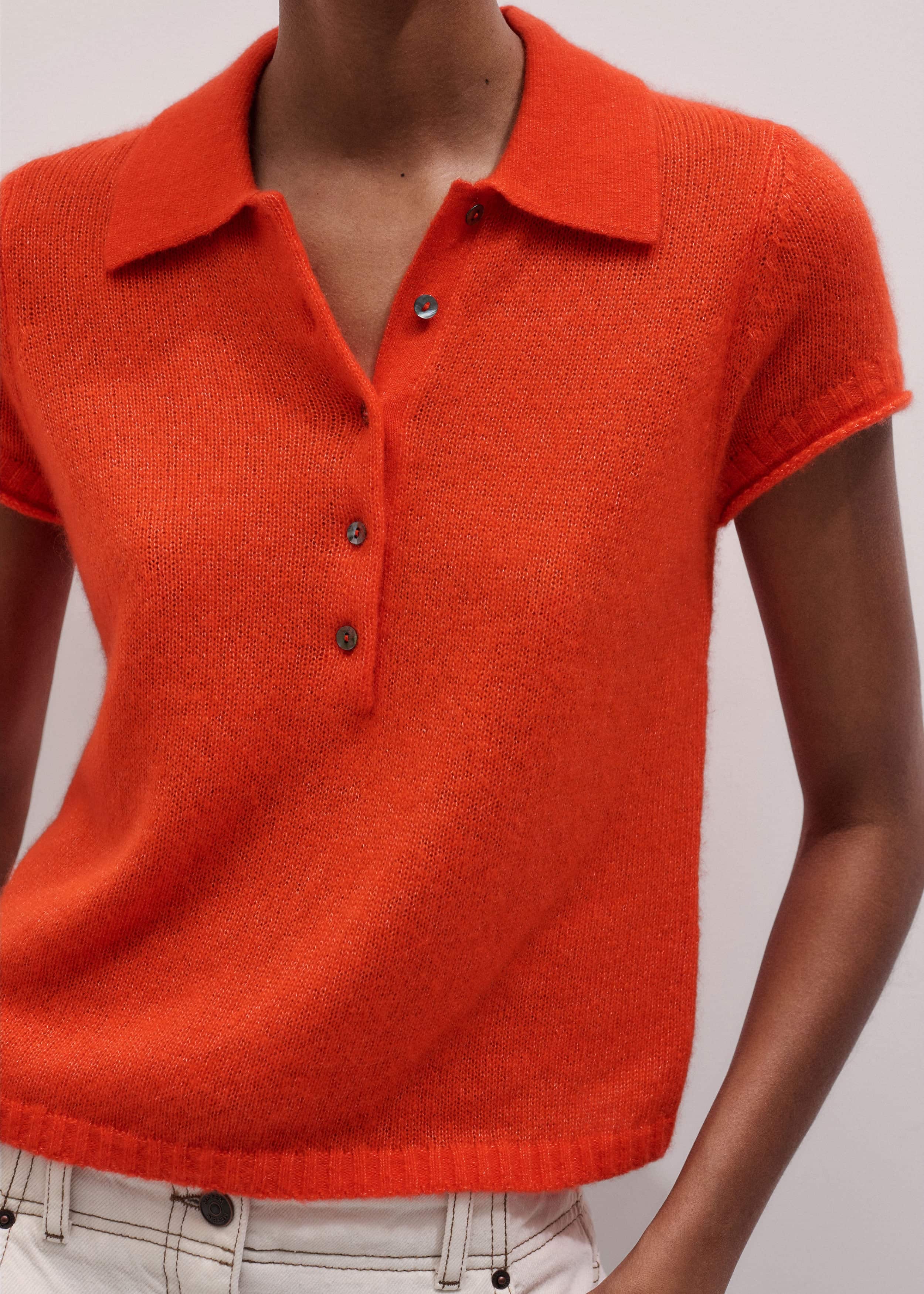 Orange Merino Cashmere Silk Straight Polo Tee meandem