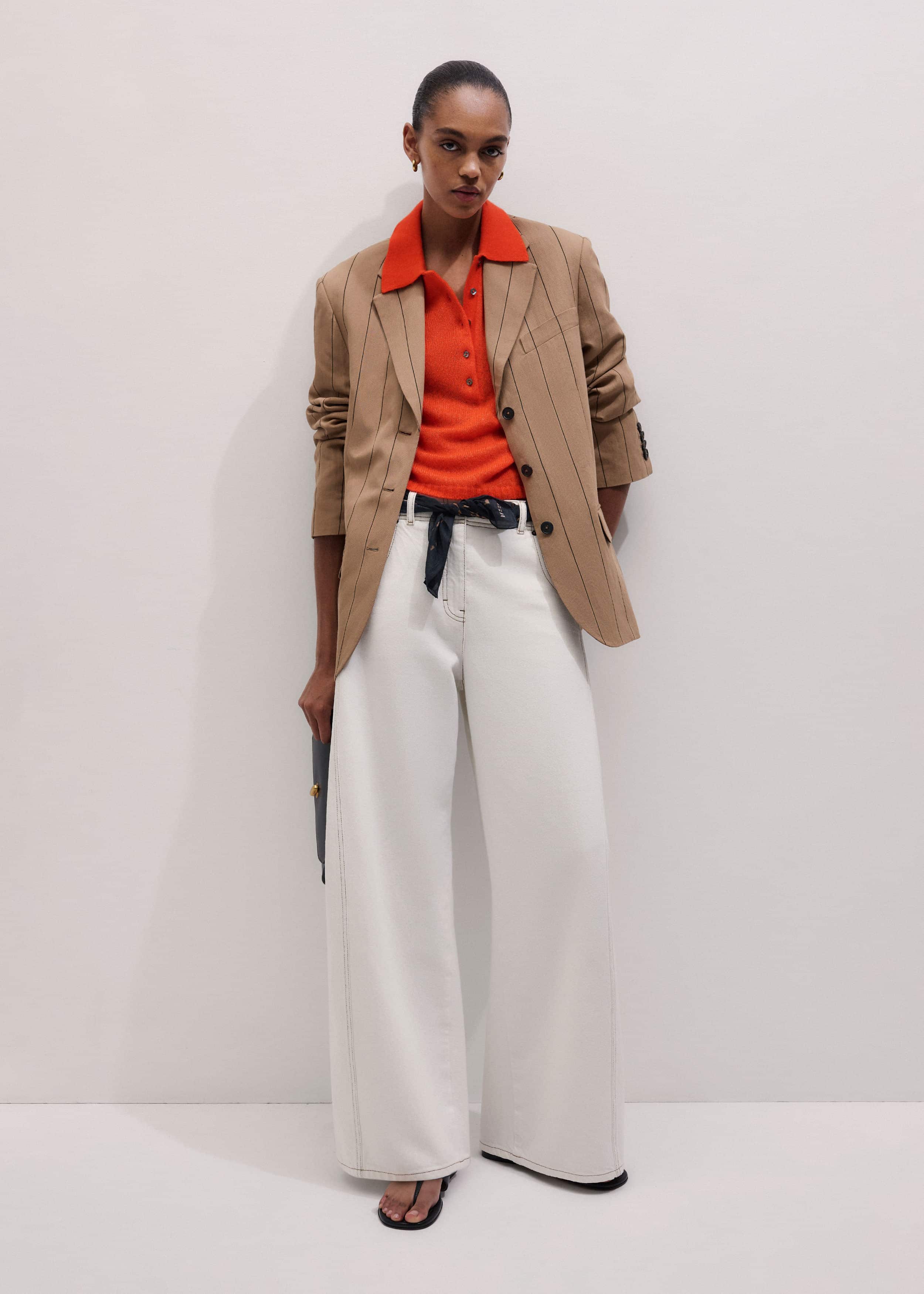 Orange Merino Cashmere Silk Straight Polo Tee meandem