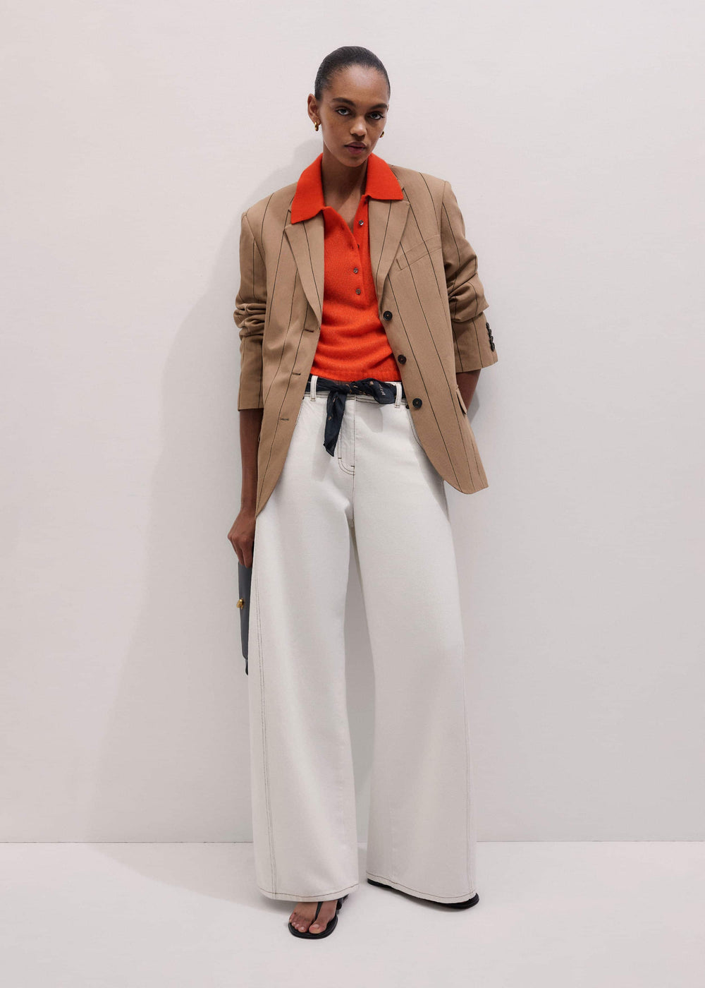 Orange Merino Cashmere Silk Straight Polo Tee meandem