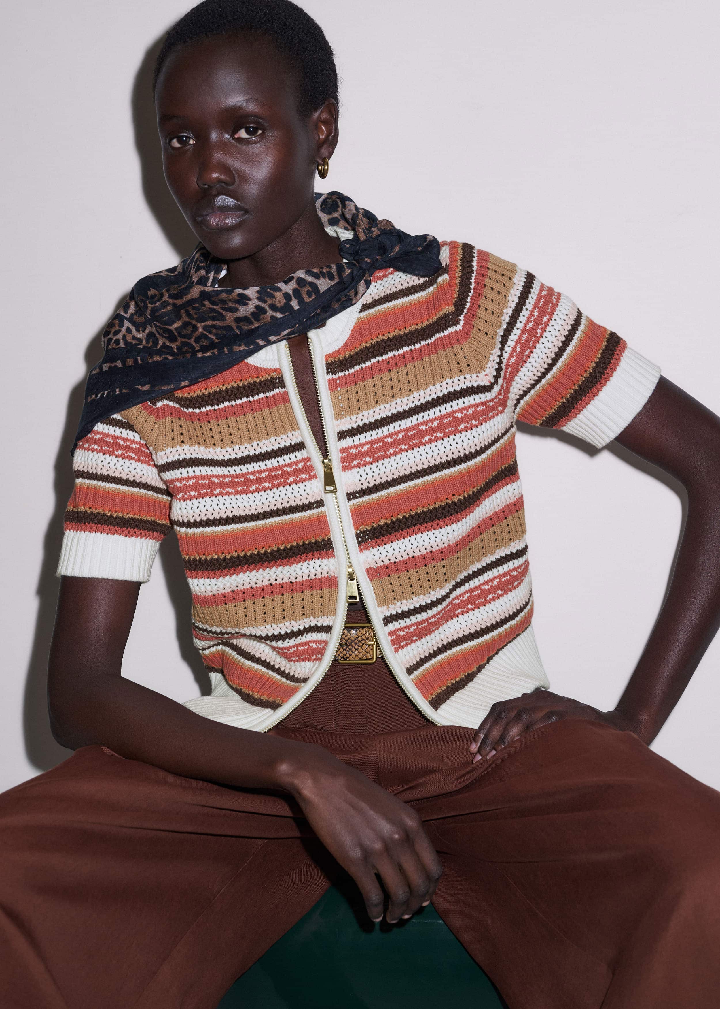 Cinnamon Brown Double Zip Knit Tee meandem