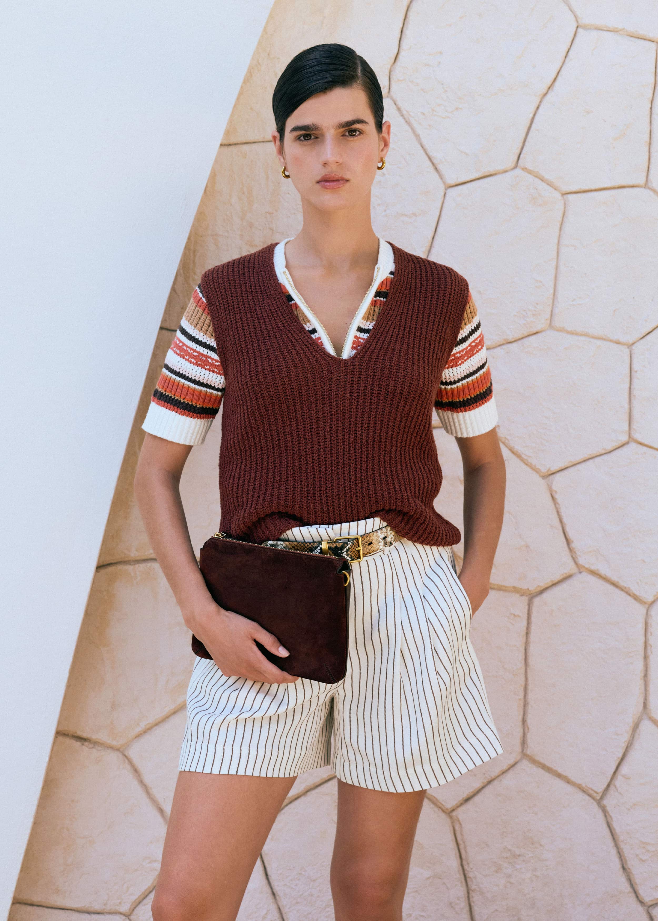 Cinnamon Brown Double Zip Knit Tee meandem