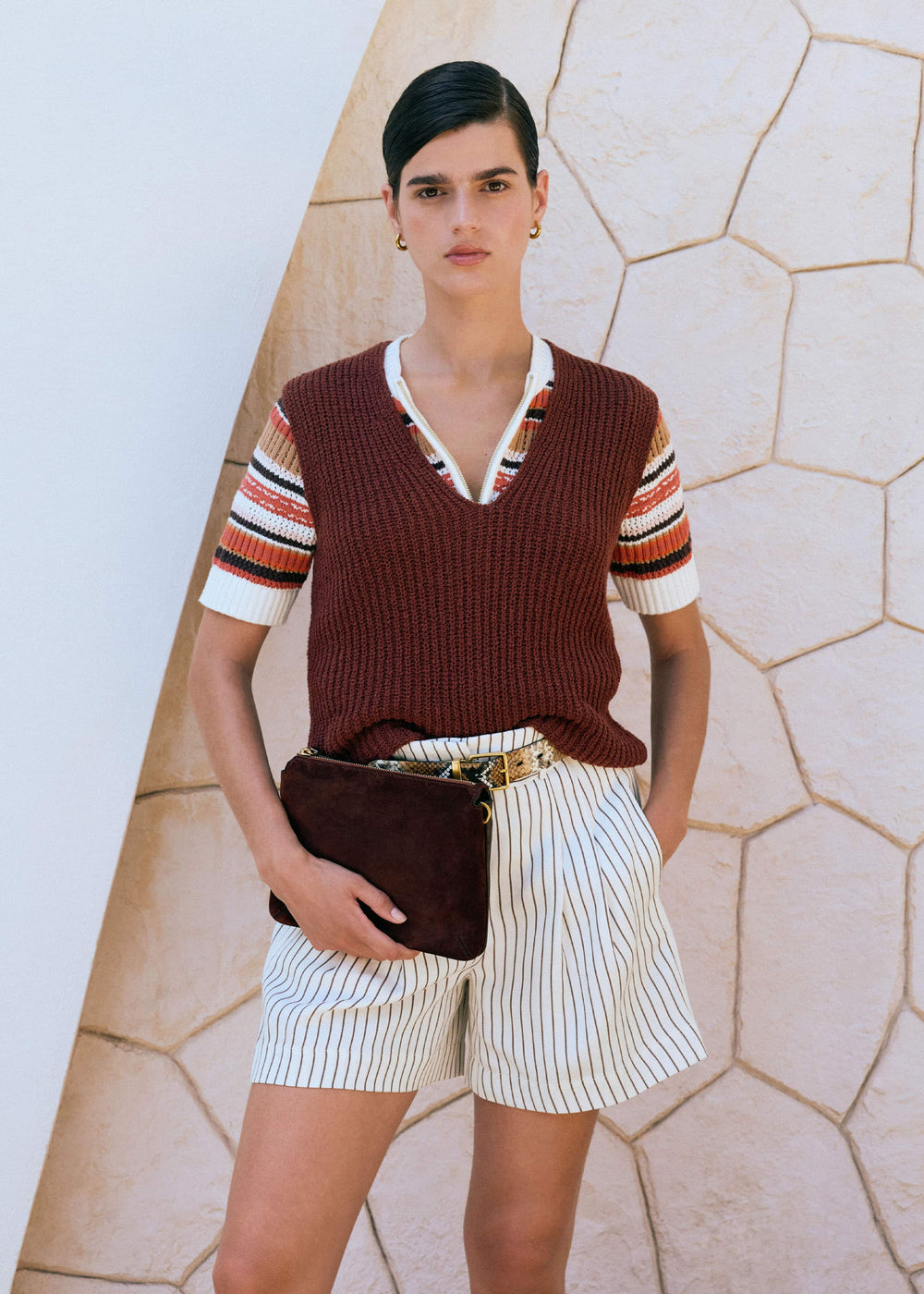 Cinnamon Brown Double Zip Knit Tee meandem
