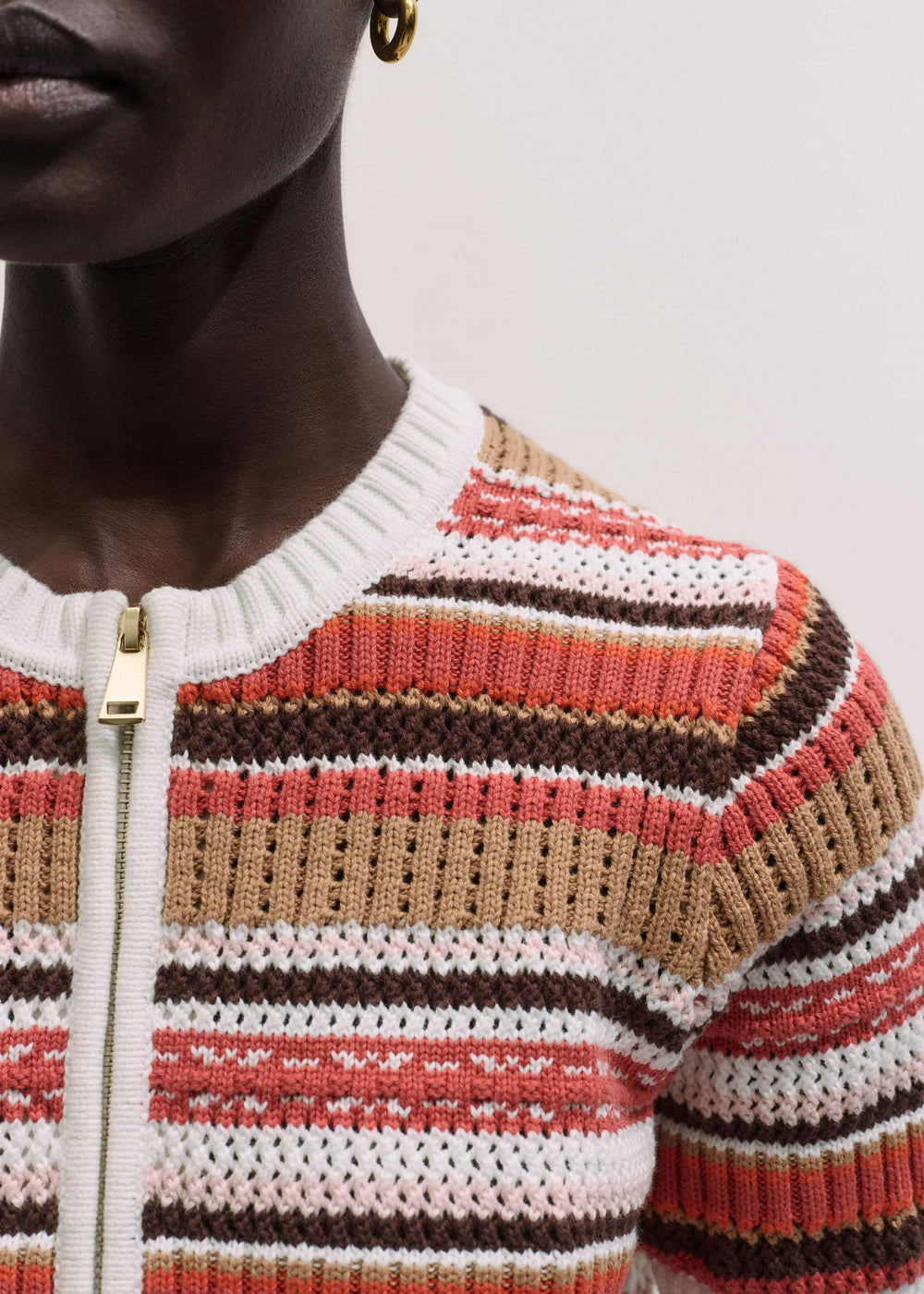 Cinnamon Brown Double Zip Knit Tee meandem