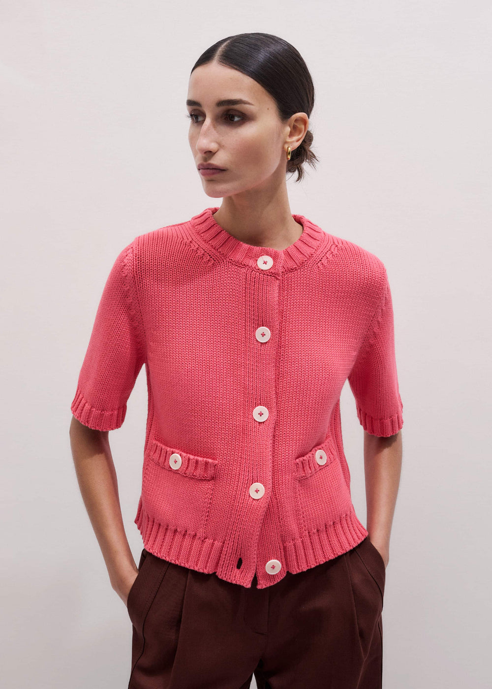 Pink Straight Knit Cardigan meandem