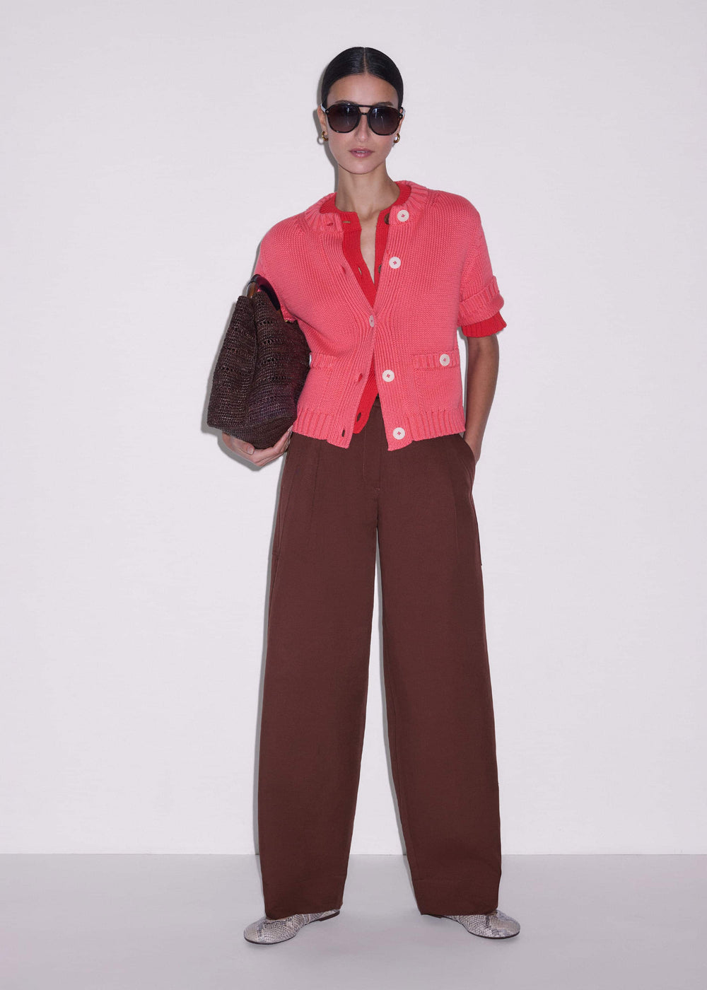 Pink Straight Knit Cardigan meandem