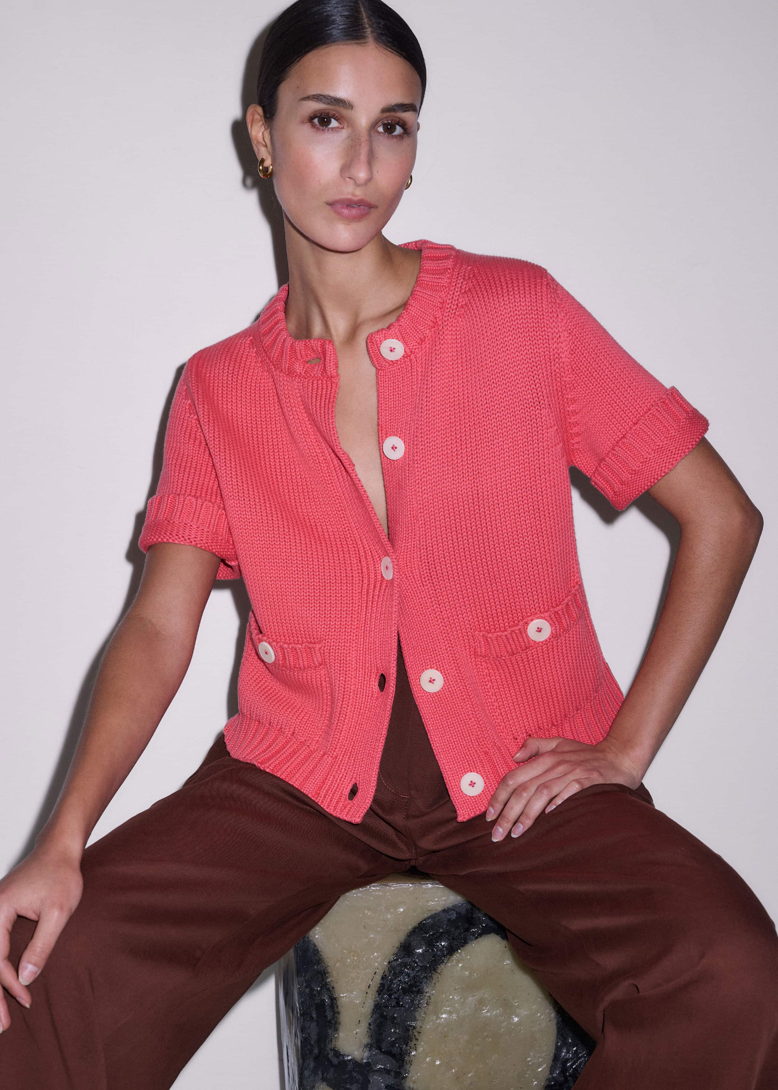 Pink Straight Knit Cardigan meandem