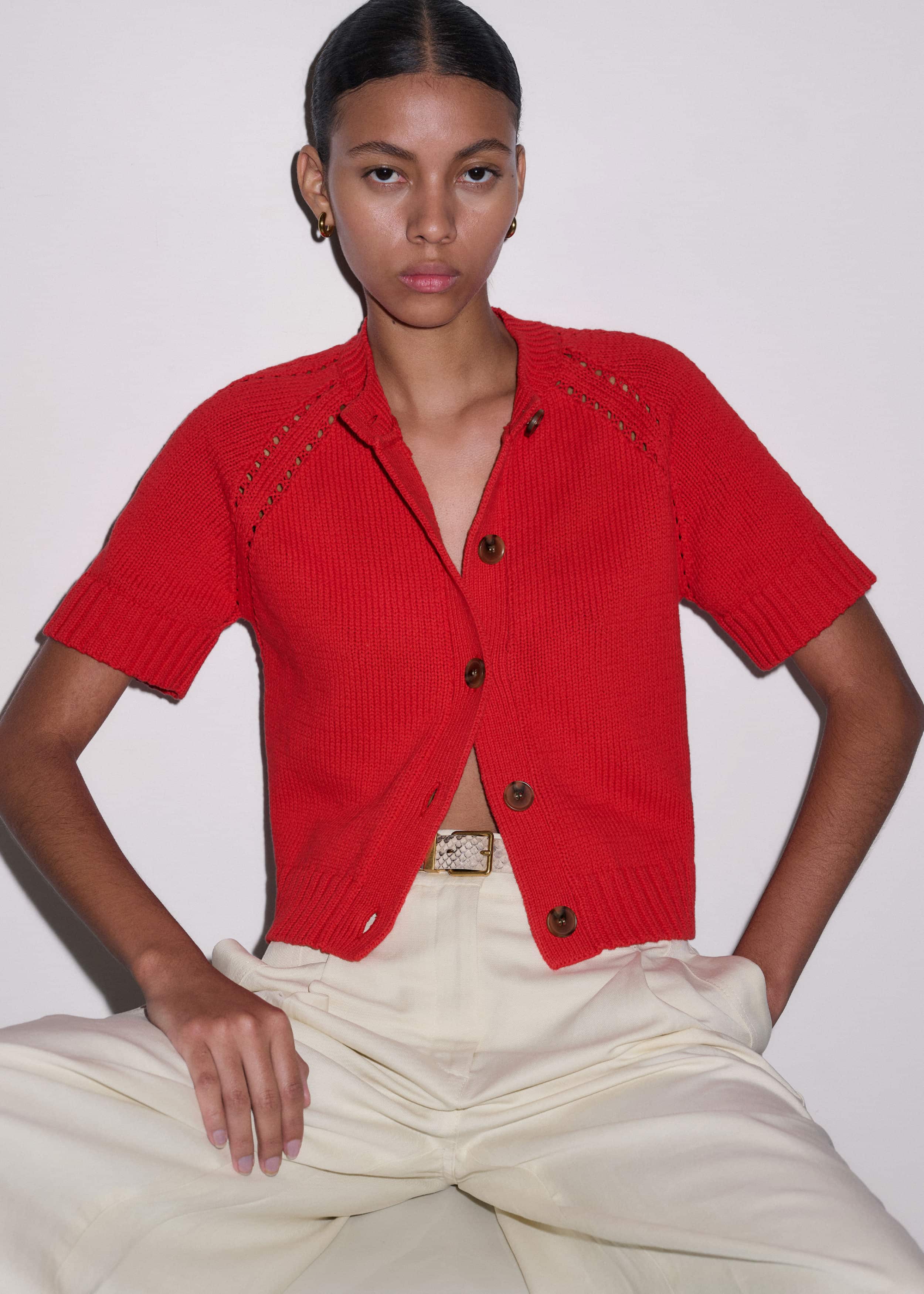 Red Short Sleeve Cardigan meandem