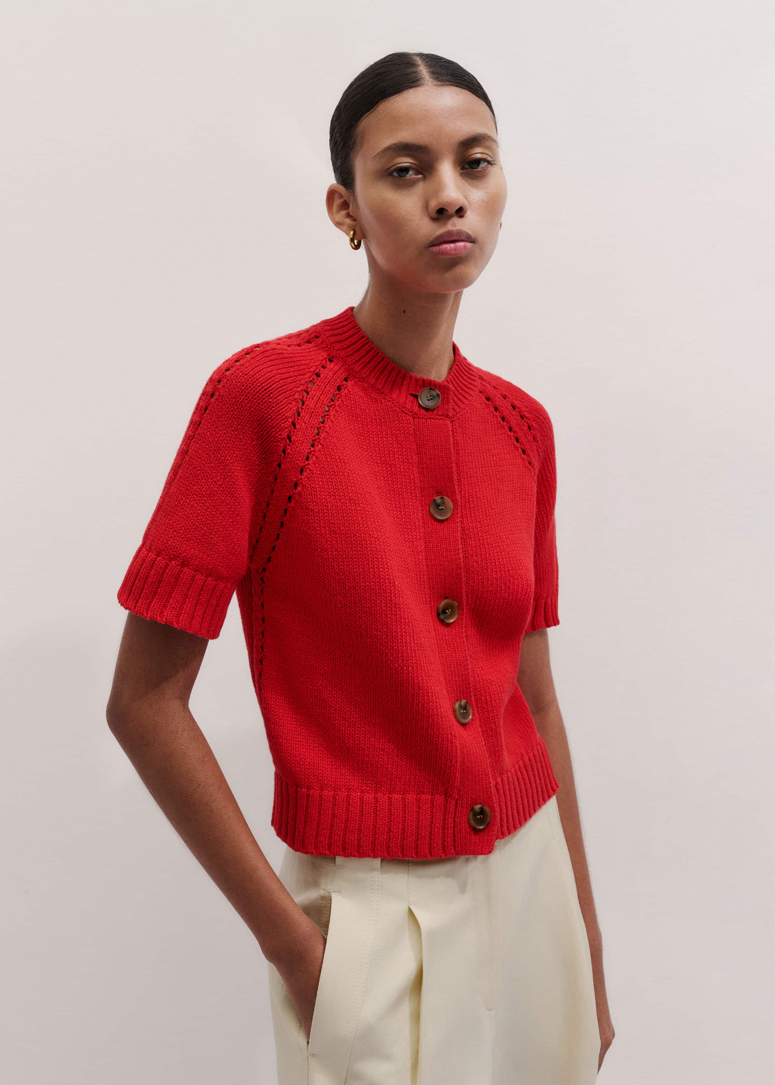 Red Short Sleeve Cardigan meandem