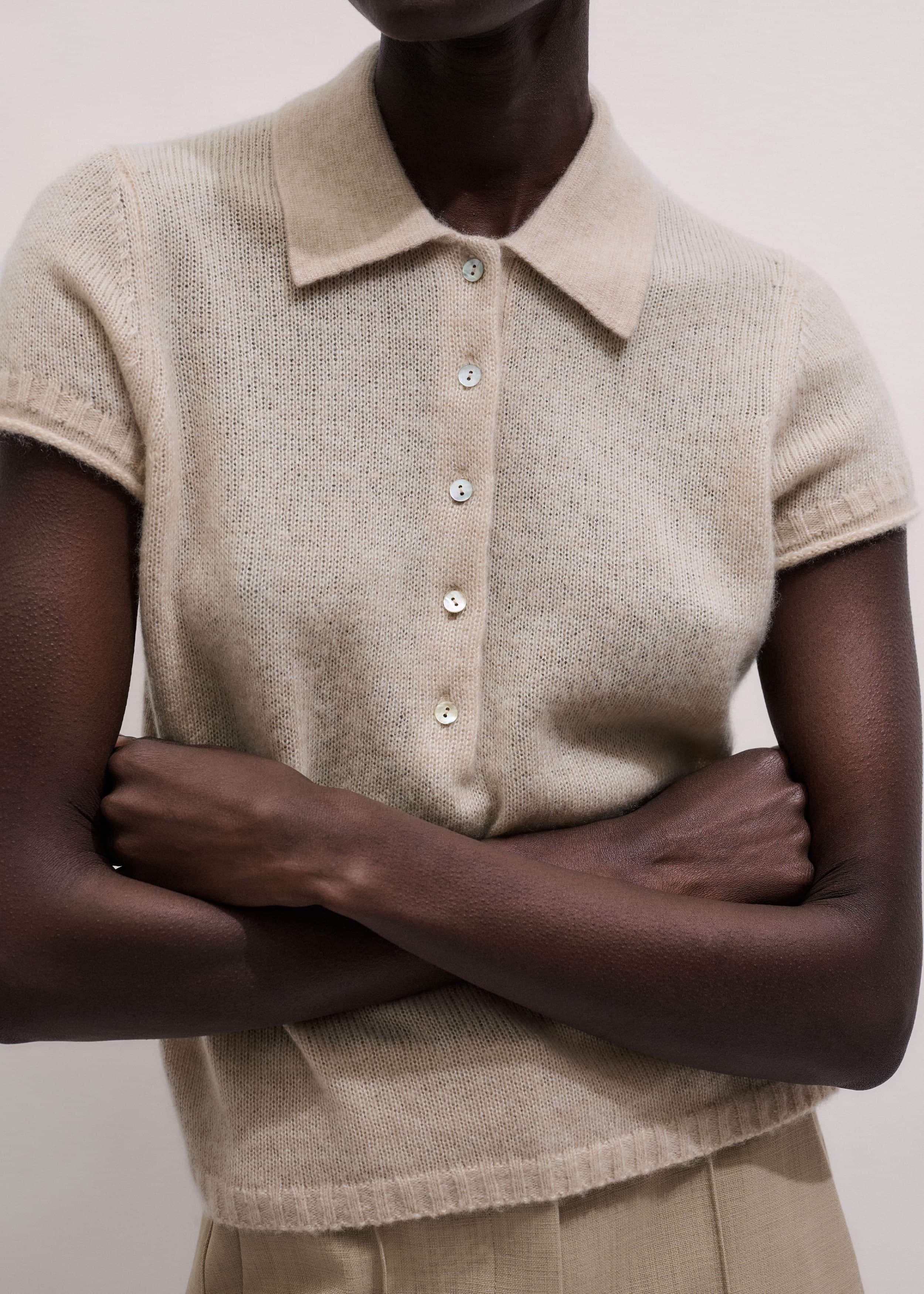 Oatmeal Merino Cashmere Silk Straight Polo Tee meandem