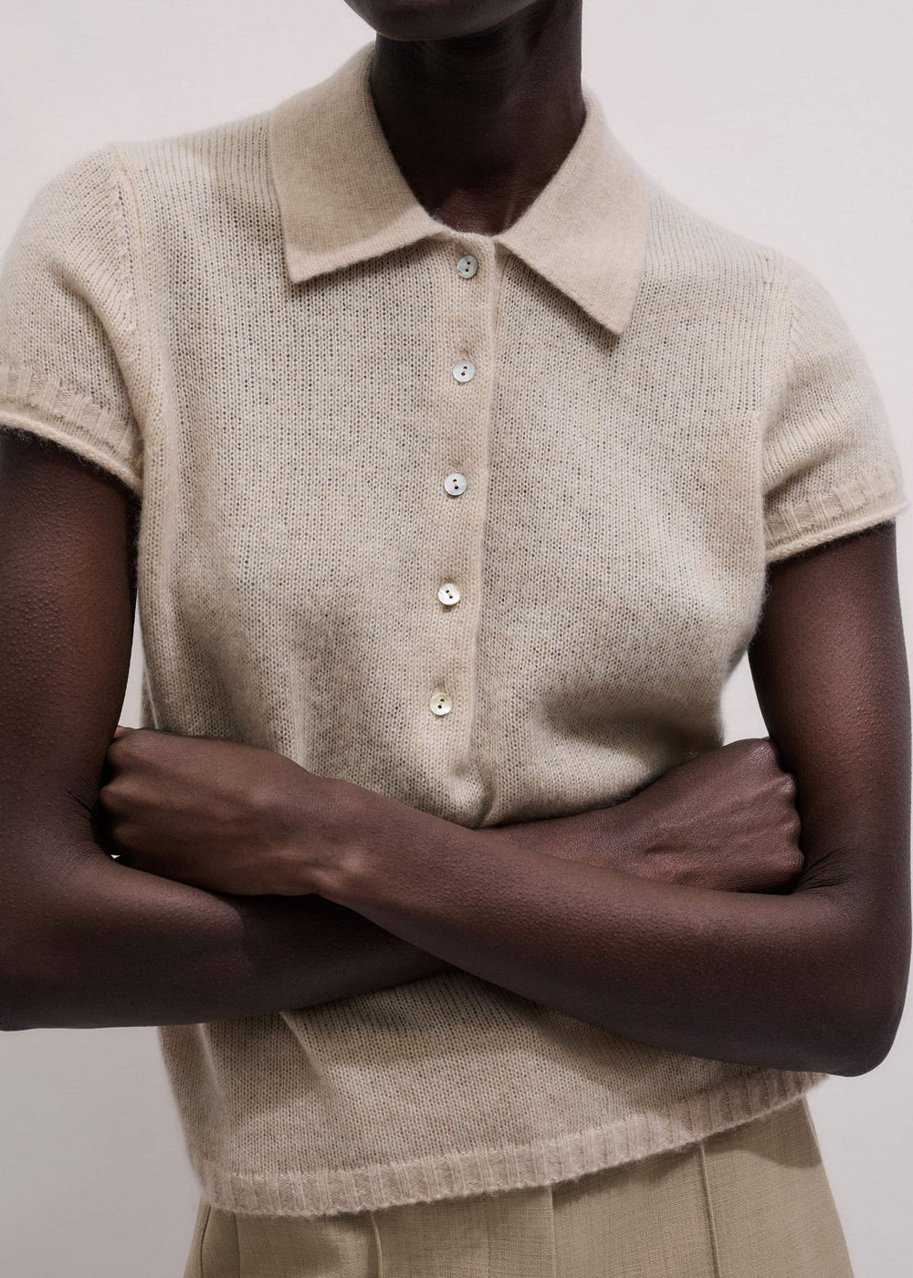 Oatmeal Merino Cashmere Silk Straight Polo Tee meandem