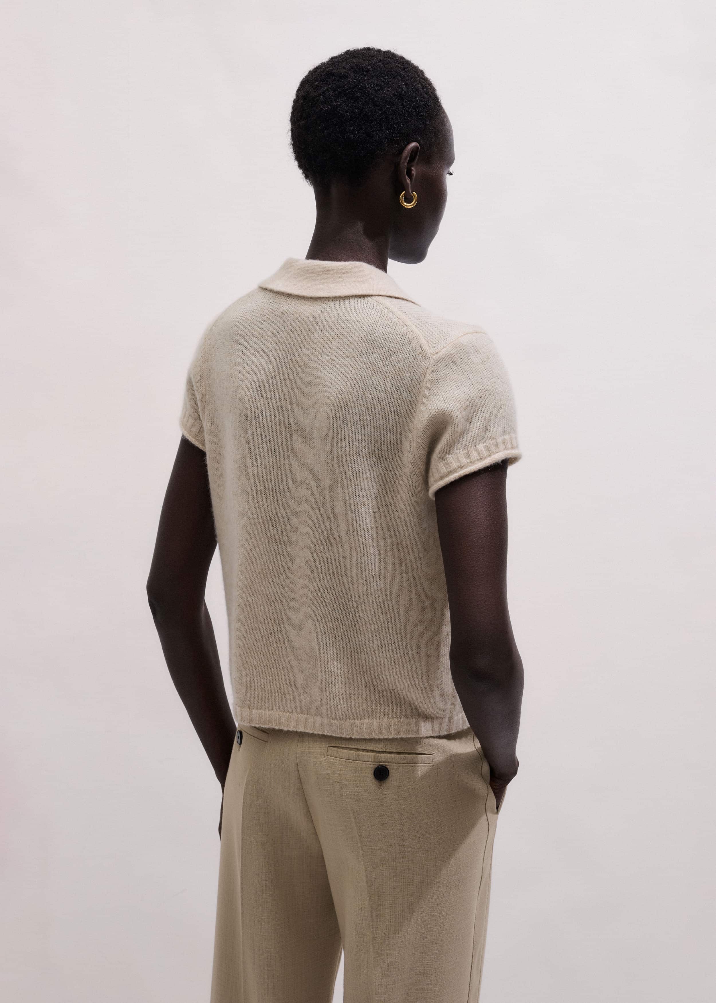 Oatmeal Merino Cashmere Silk Straight Polo Tee meandem
