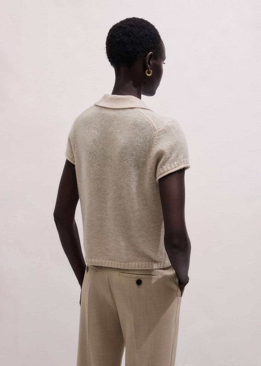 Oatmeal Merino Cashmere Silk Straight Polo Tee meandem