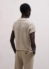 Oatmeal Merino Cashmere Silk Straight Polo Tee meandem