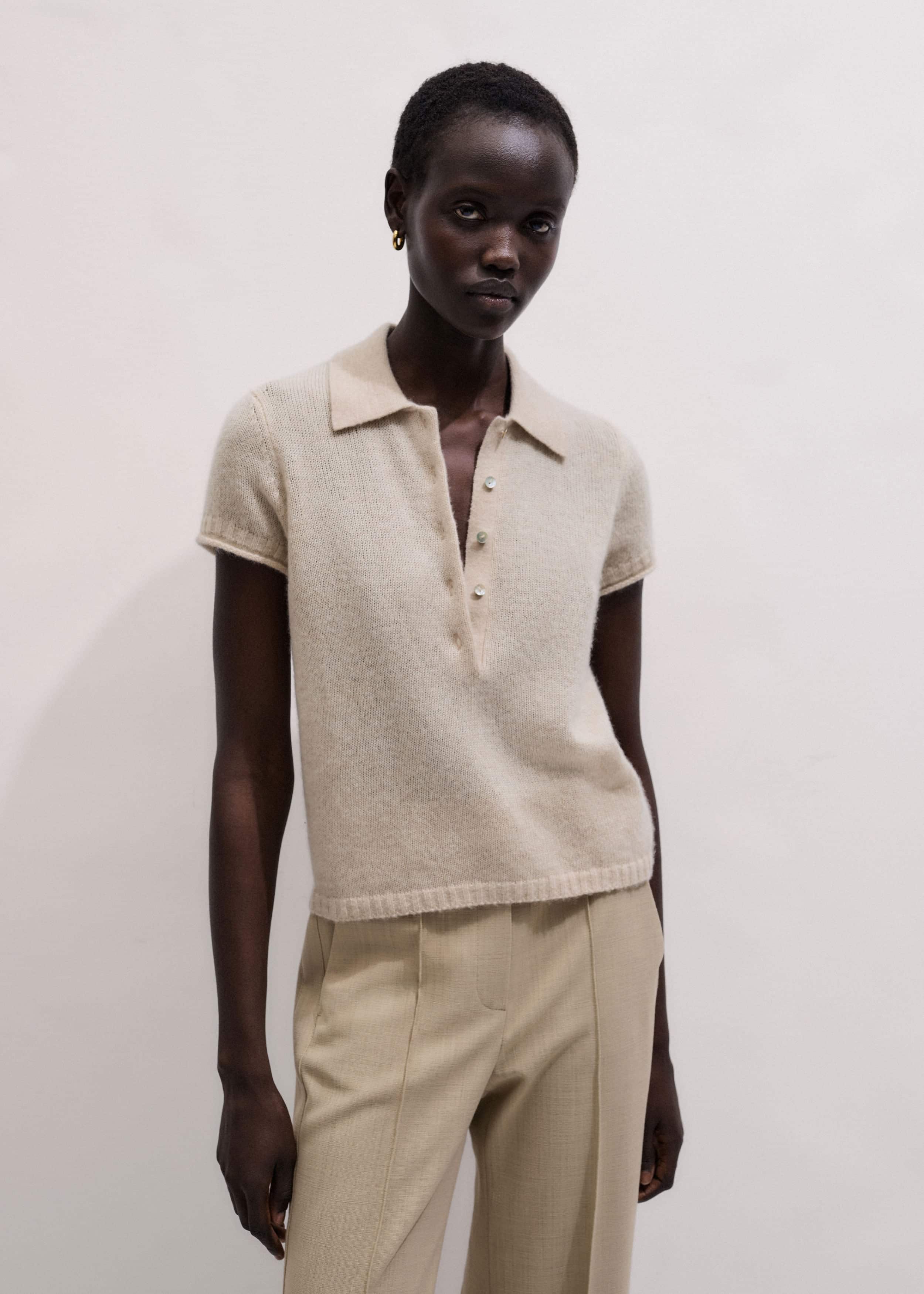 Oatmeal Merino Cashmere Silk Straight Polo Tee meandem