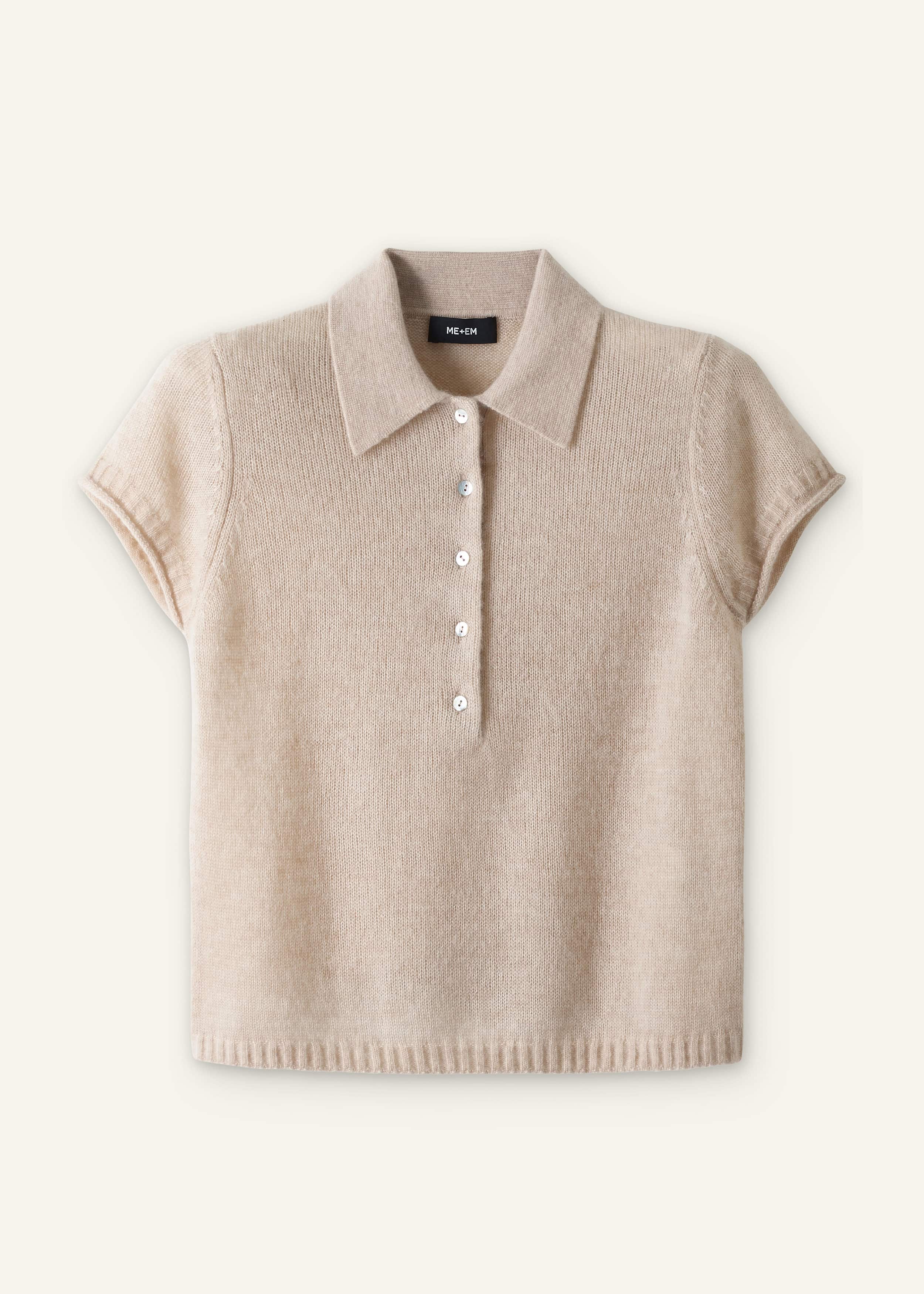 Oatmeal Merino Cashmere Silk Straight Polo Tee meandem