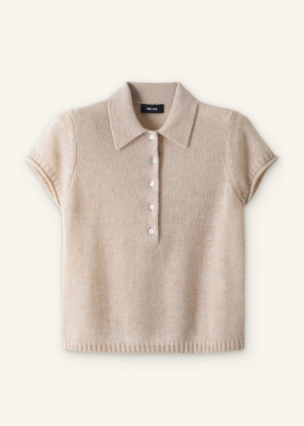 Oatmeal Merino Cashmere Silk Straight Polo Tee meandem