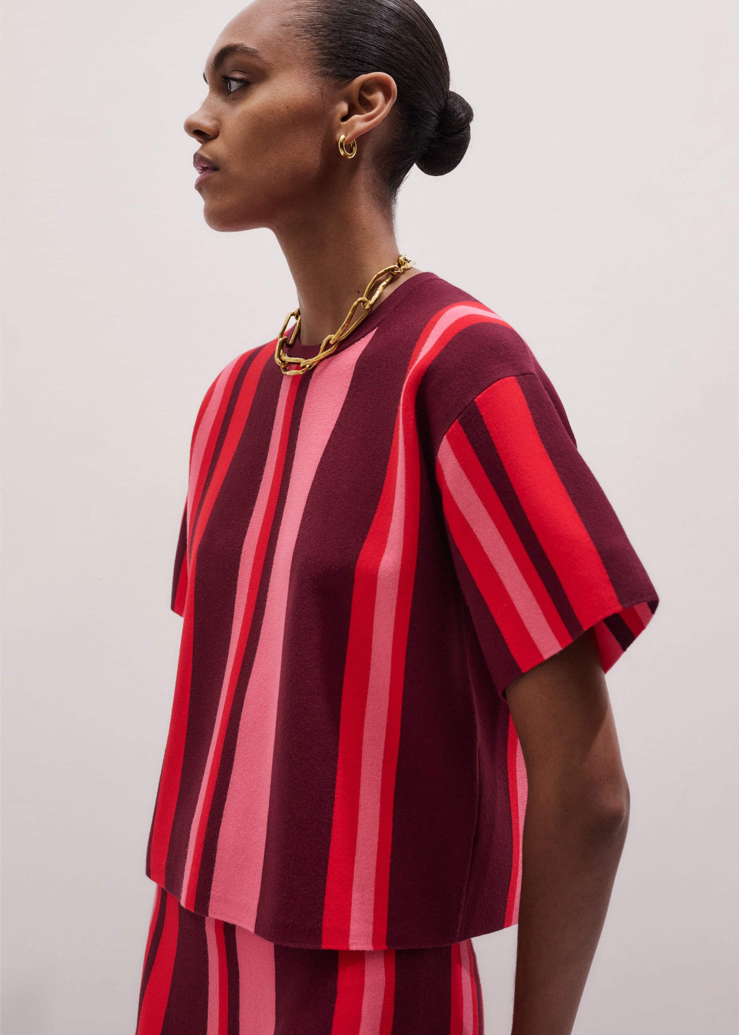 Pink Milano Stripe Relaxed Knit Tee meandem