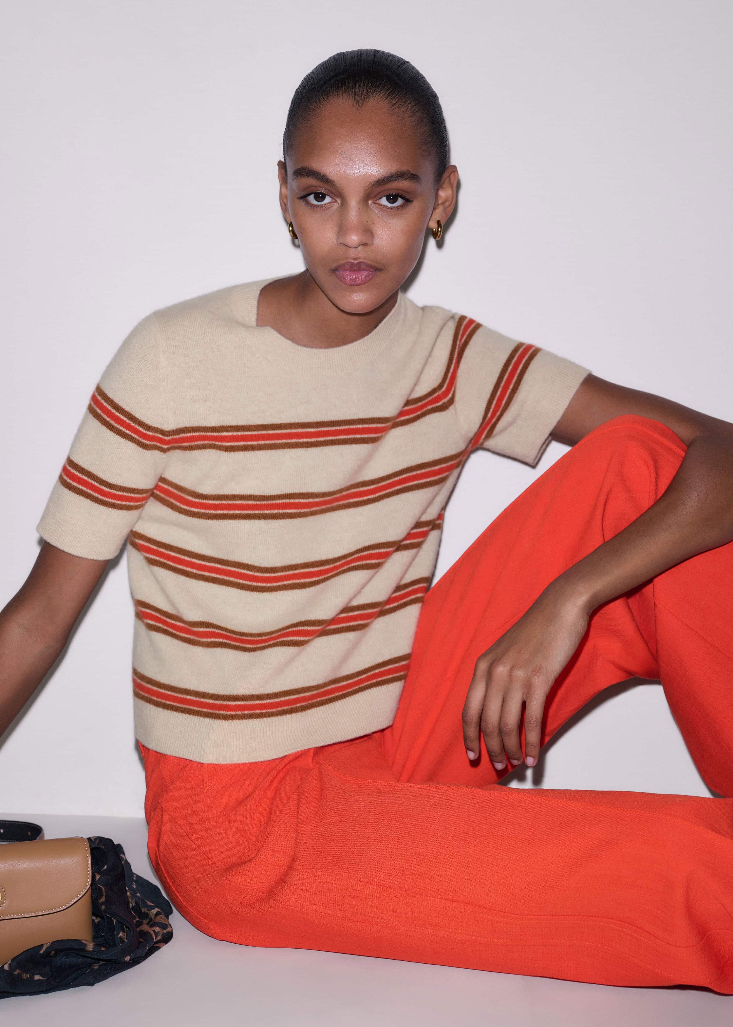 Cream Cashmere Stripe Crop Knit Tee meandem