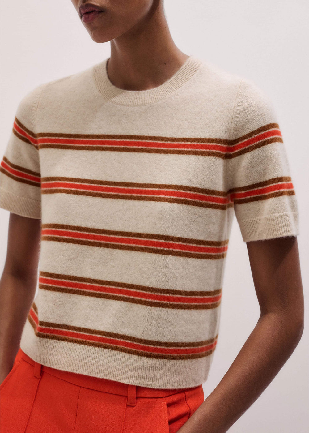 Cream Cashmere Stripe Crop Knit Tee meandem